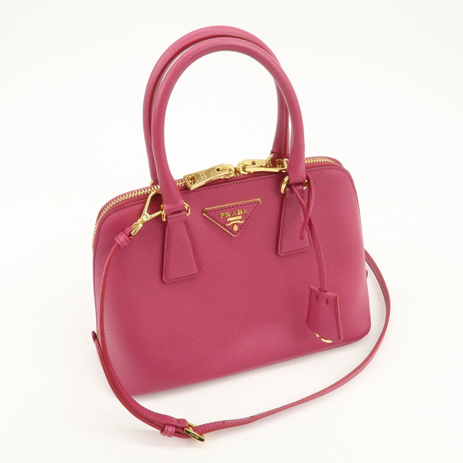 PRADA Saffiano Leather 2Way Hand Bag Shoulder Bag Pink 1BA838
