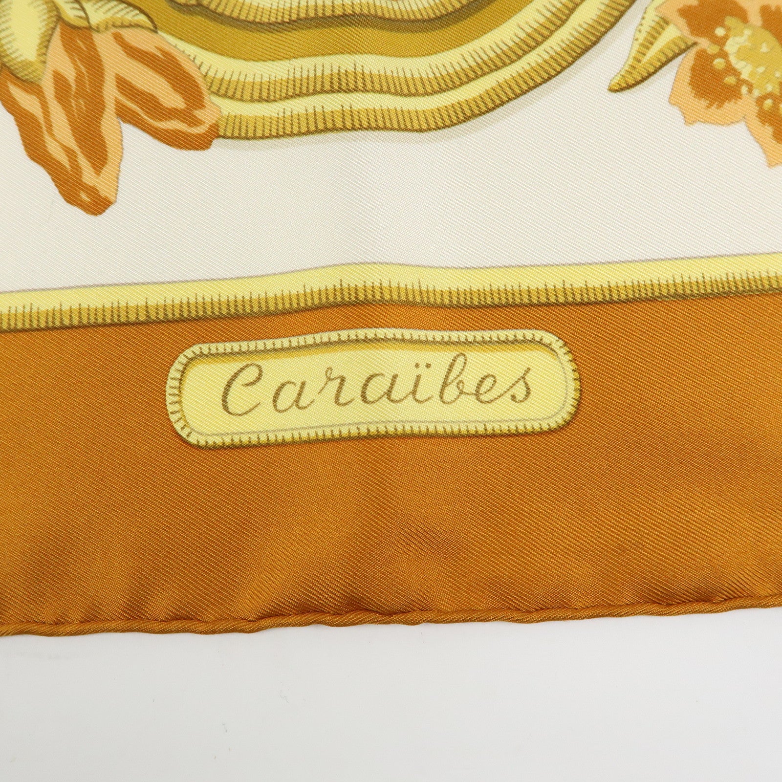 HERMES Carre Silk 100% Scarf Caraibes Oiseaux Light Brown