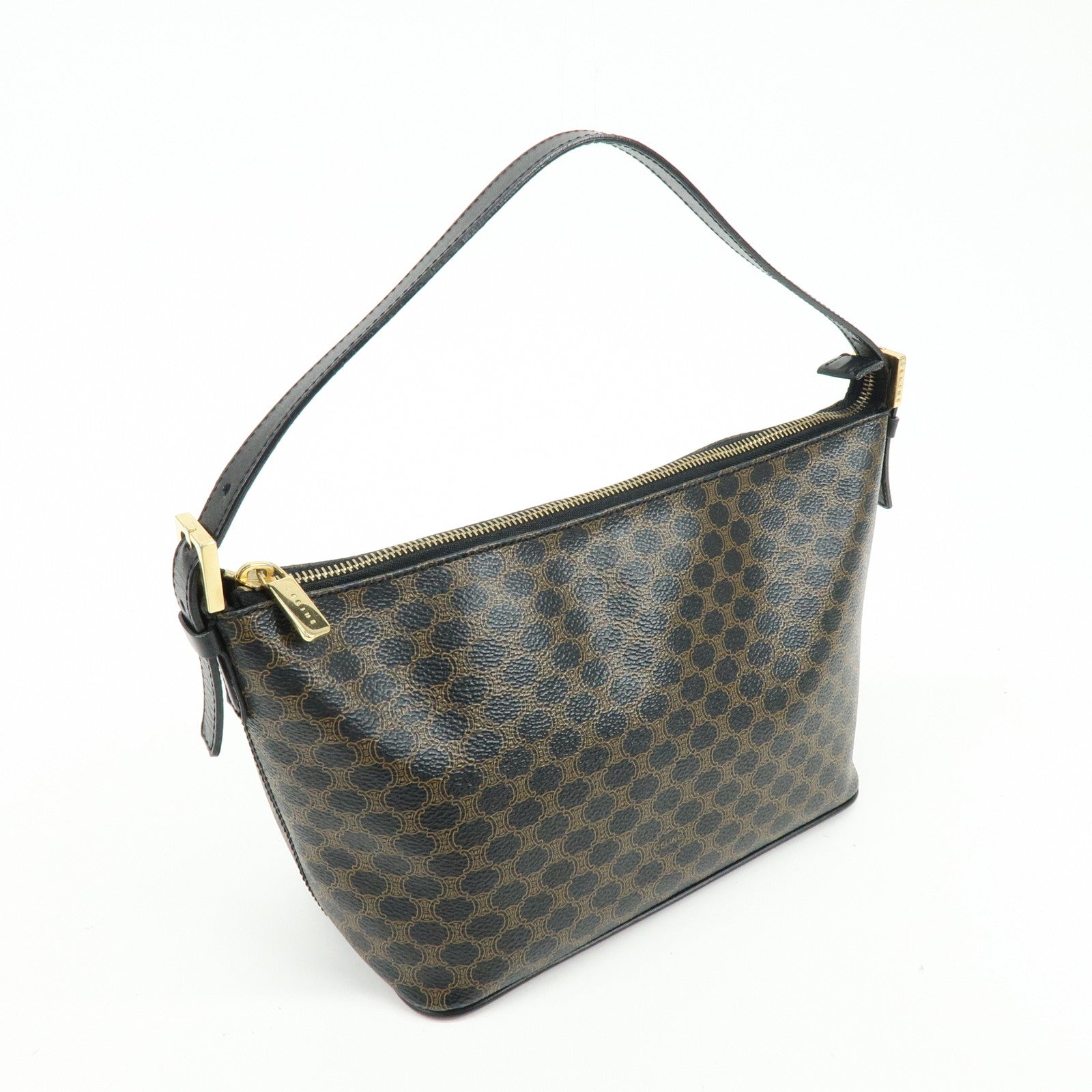 CELINE Macadam PVC Leather Shoulder Bag Hand Bag Black Brown