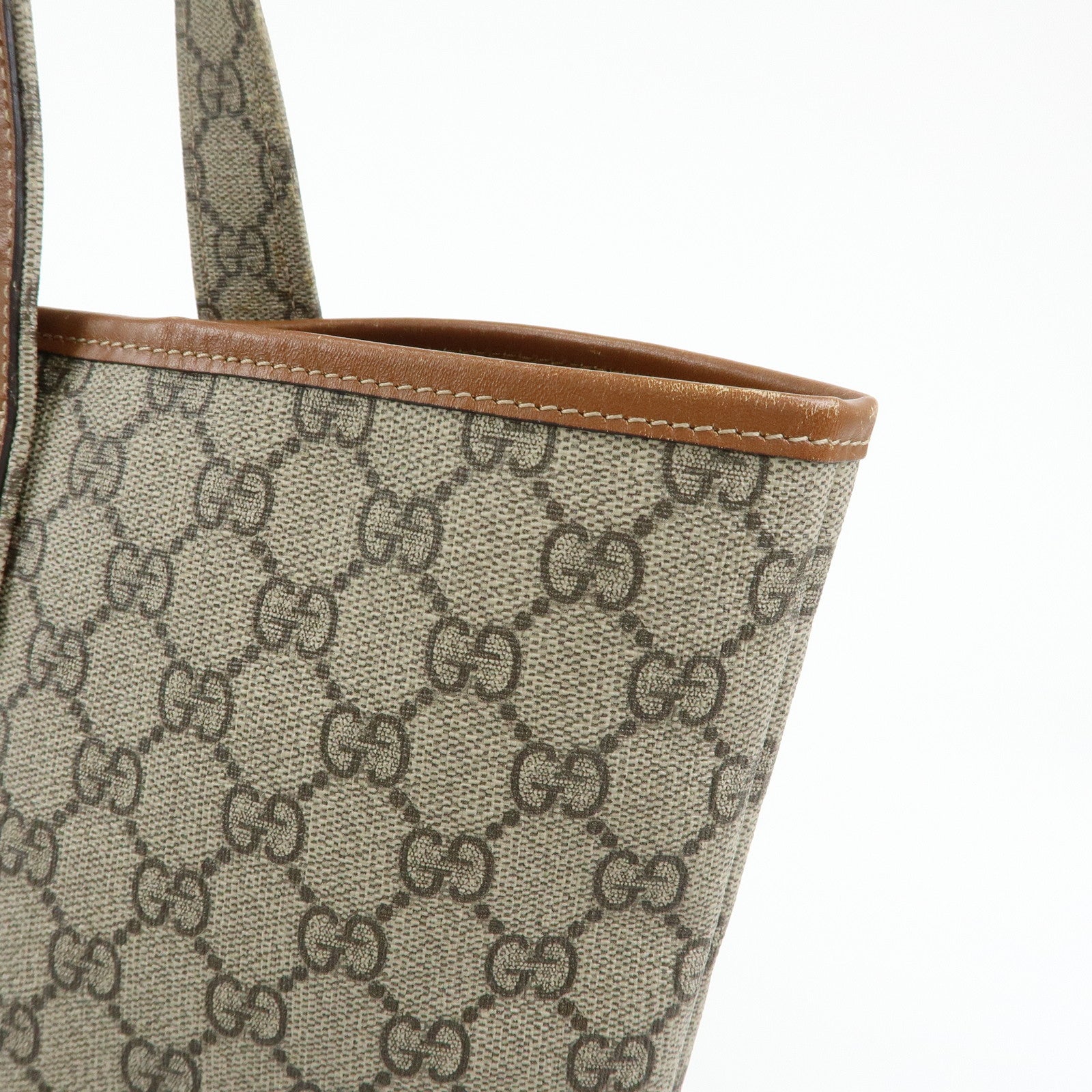 GUCCI sherry GG Supreme Leather Tote Hand Bag Beige Brown 211134
