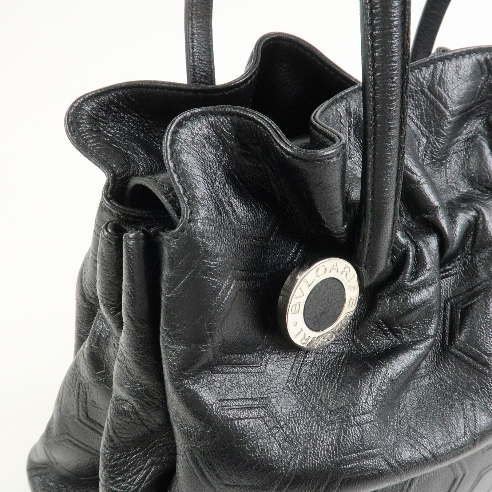 BVLGARI Twist Logo Leather Shoulder Bag Hand Bag Black