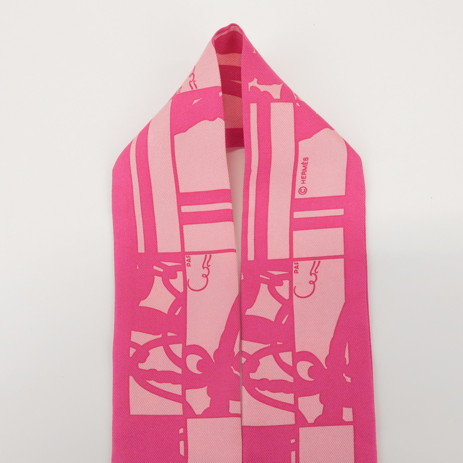 HERMES Twilly Silk 100% BRIDES de GALA Scarf Pink
