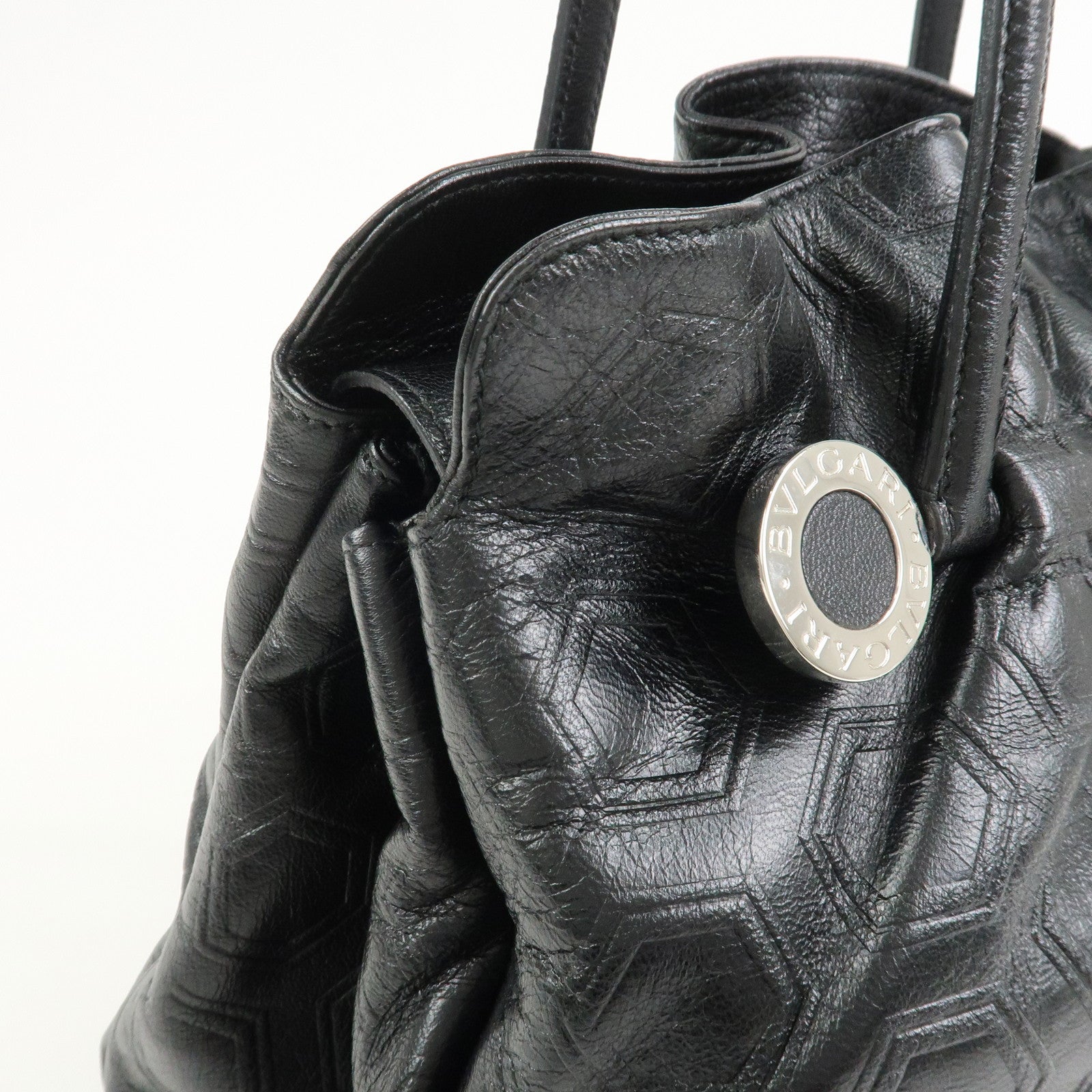 BVLGARI Twist Logo Leather Shoulder Bag Hand Bag Black