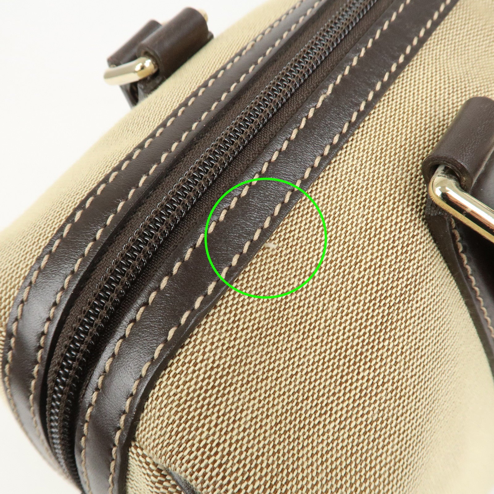 GUCCI Canvas Leather Boston Bag Hand Bag Beige Brown 257288