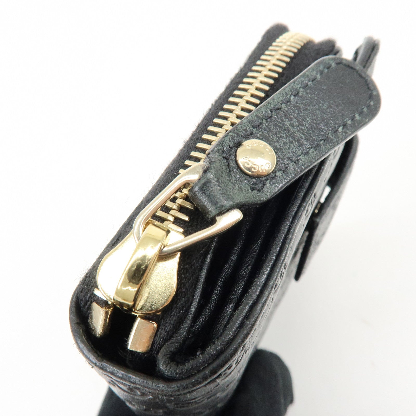 GUCCI Micro Guccissima Leather Bi-Fold Compact Wallet  Black 449395