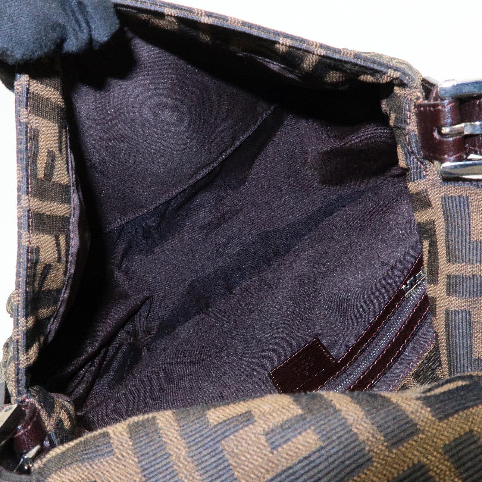 FENDI Mamma Baguette Zucca Canvas Leather Shoulder Bag Brown 26325