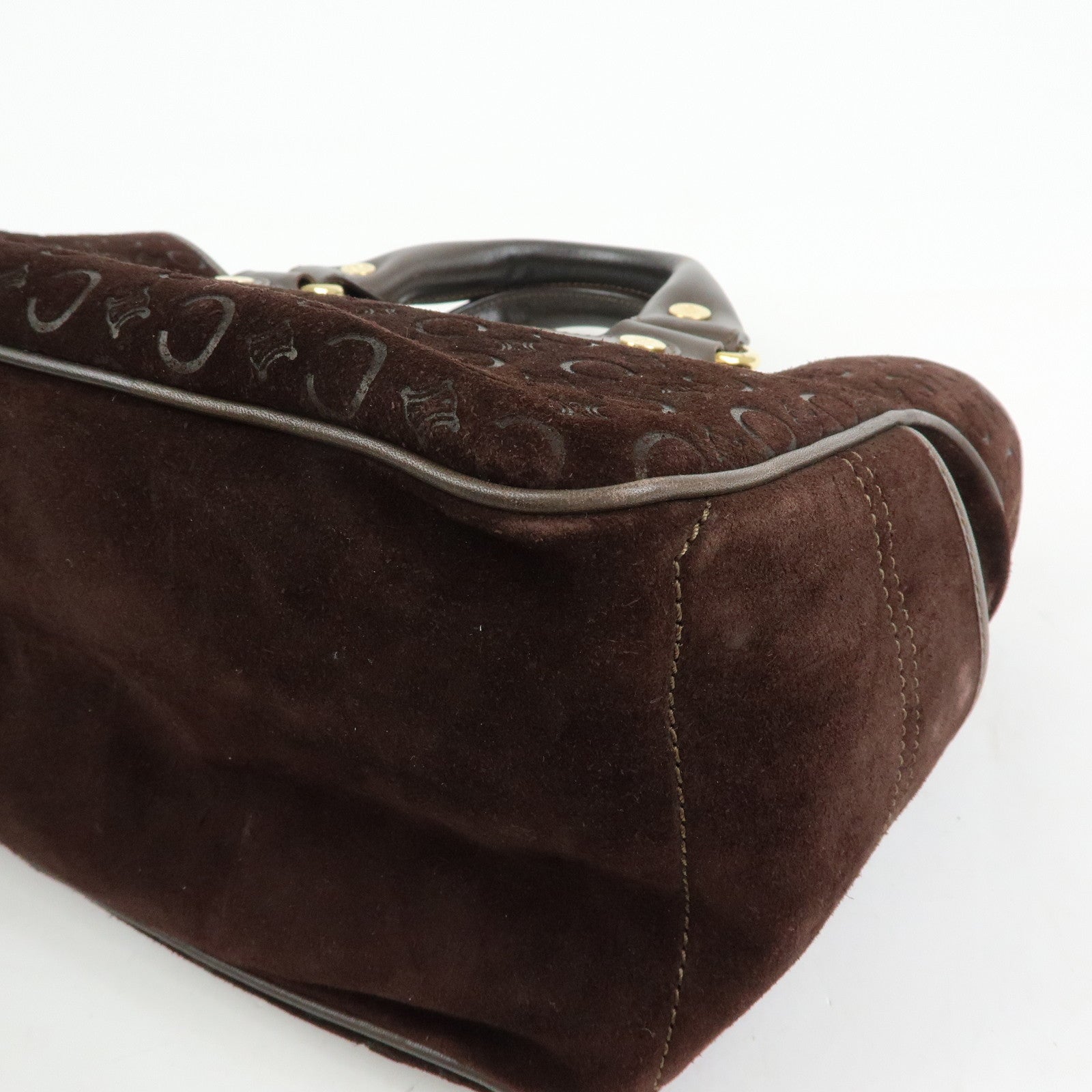 CELINE C Macadam Suede Leather Boogie Bag Hand Bag Brown