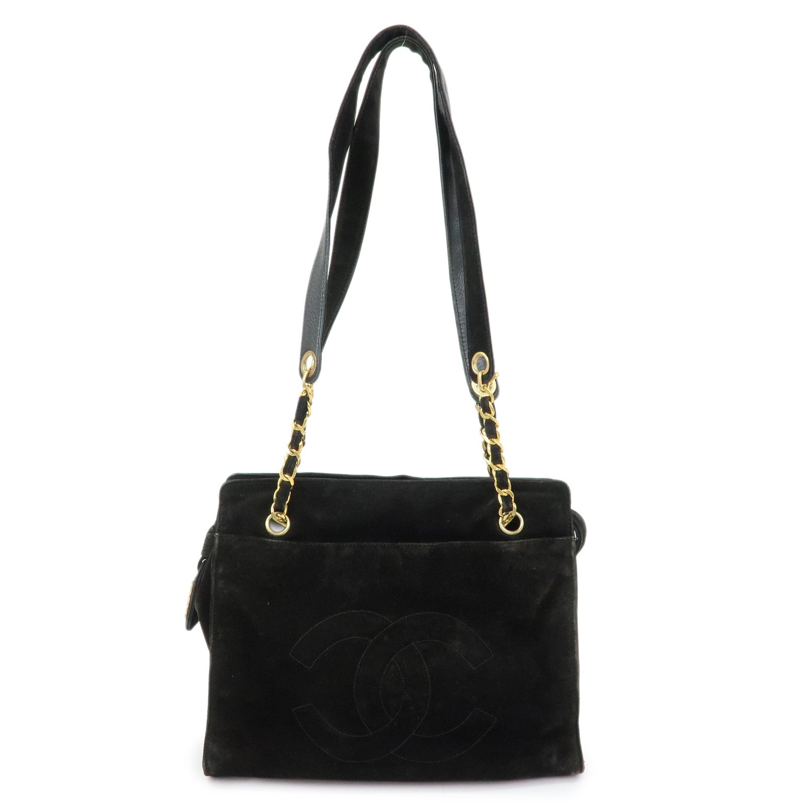 CHANEL COCO Mark Suede Chan Shoulder Bag Black