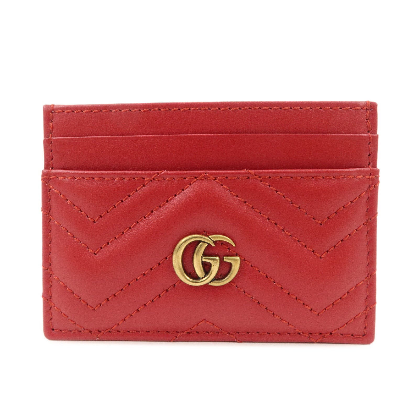 GUCCI GG Marmont Leather Card Case Red Gold Hardware 443127