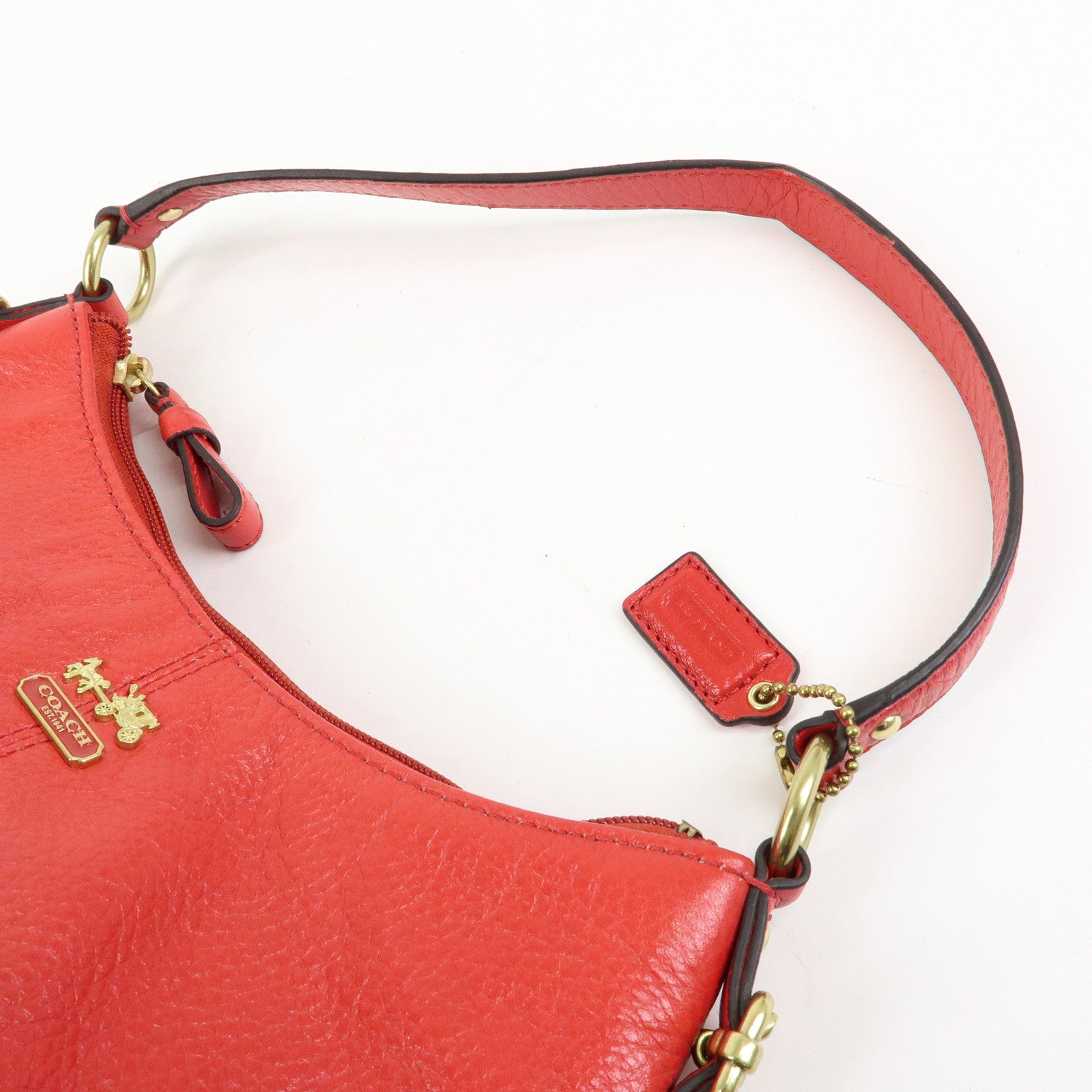COACH Edie Set of 2 Leather Shoulder Bag Hand Bag Red