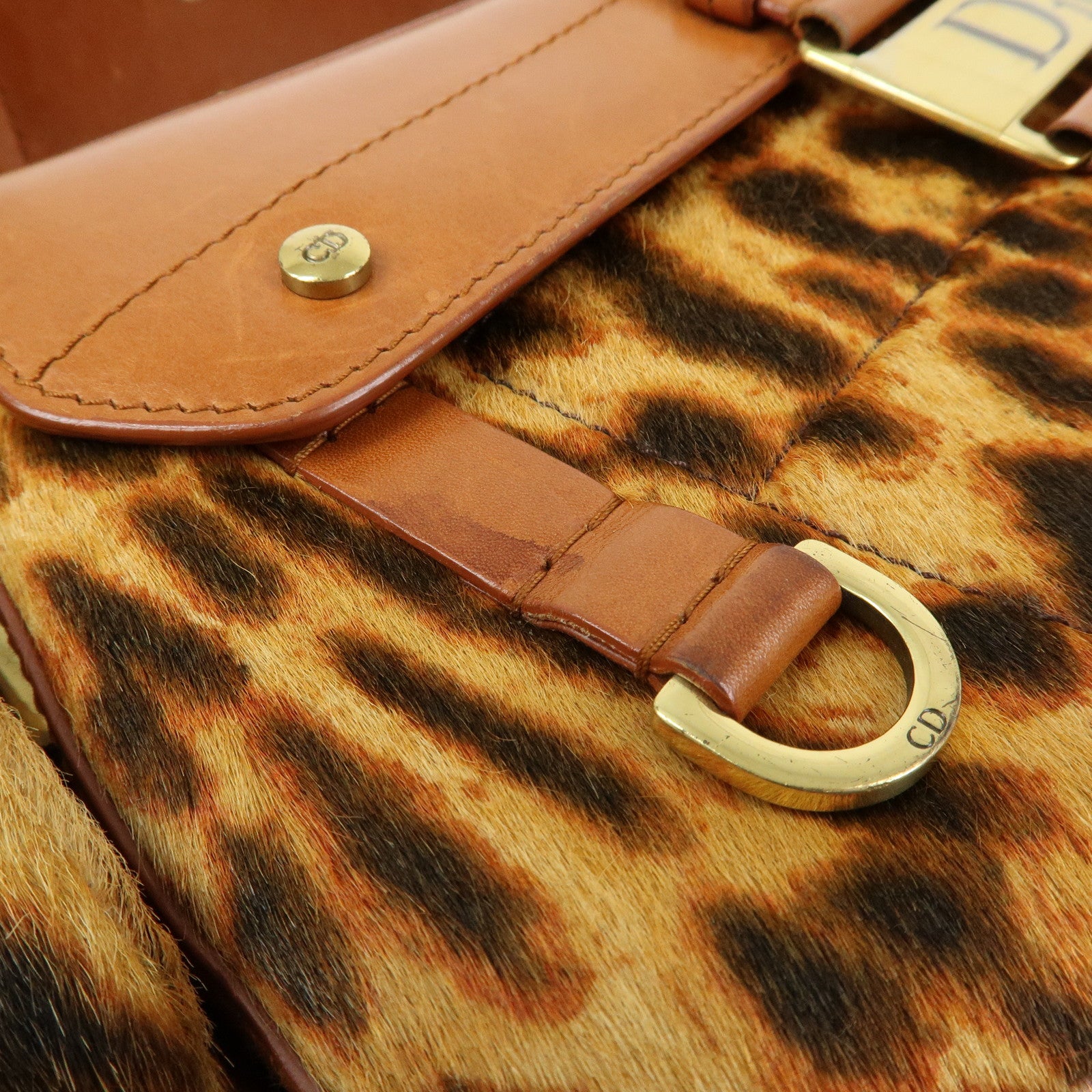 Christian Dior Street Chic Unborn Calf Leather Hand Bag Leopard