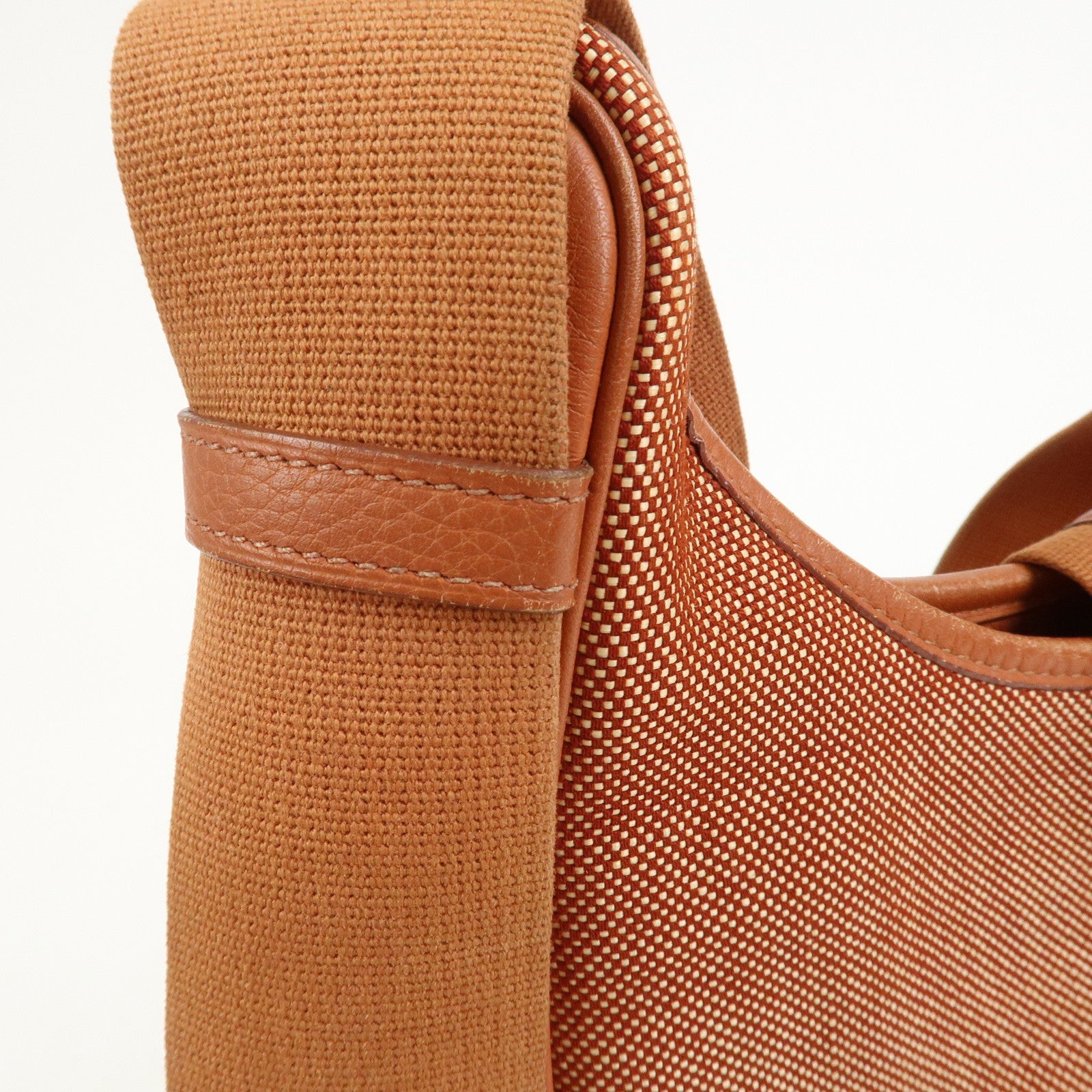 HERMES Toile Ash Leather □B Stamped Sac Shoulder Bag Brown
