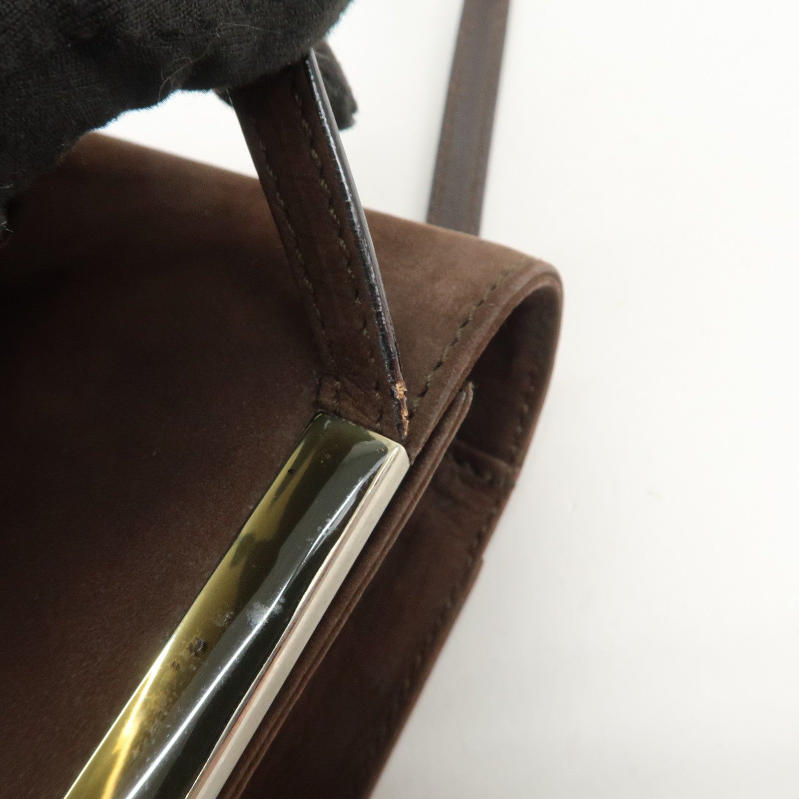 Ferragamo Leather Shoulder Bag Hand Bag Brown