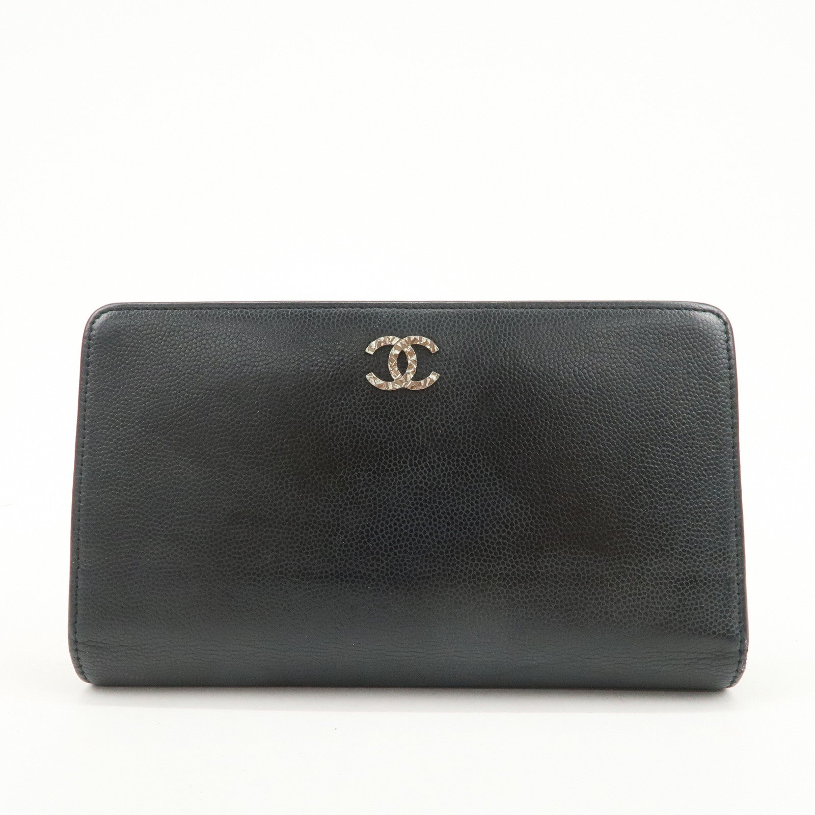 CHANEL Seburga COCO Mark Caviarskin Bi-fold Long Wallet Black