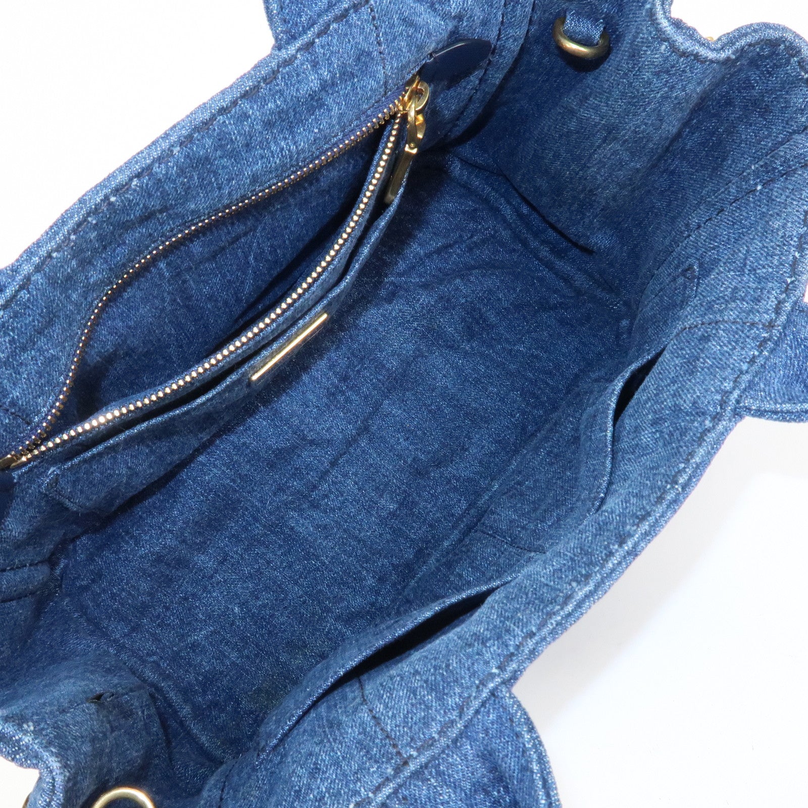 PRADA Canapa Mini Canvas Denim 2Way Shoulder Hand Bag Navy B2439G Used