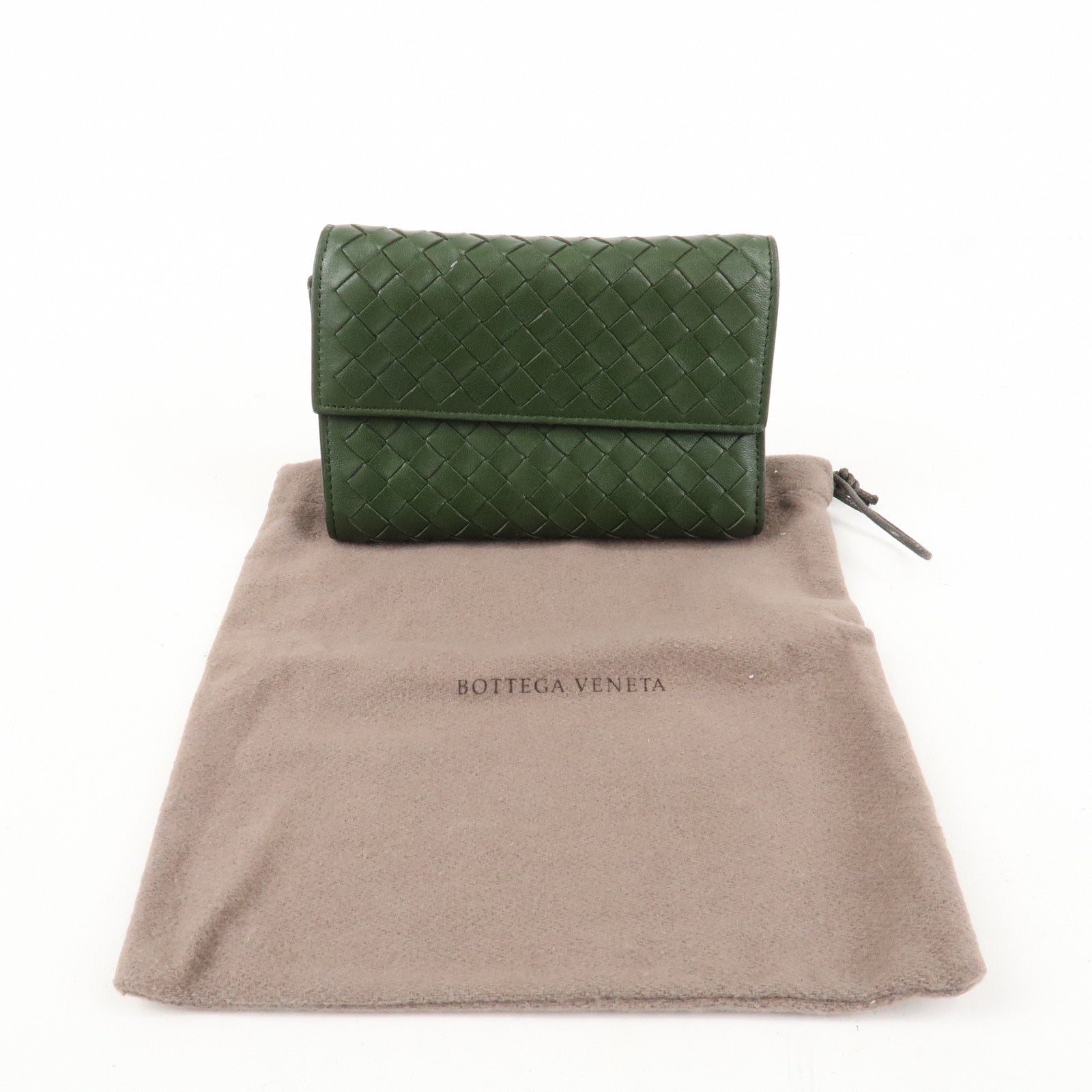 BOTTEGA VENETA Intrecciato Leather Tri-fold Wallet Dark Green Used