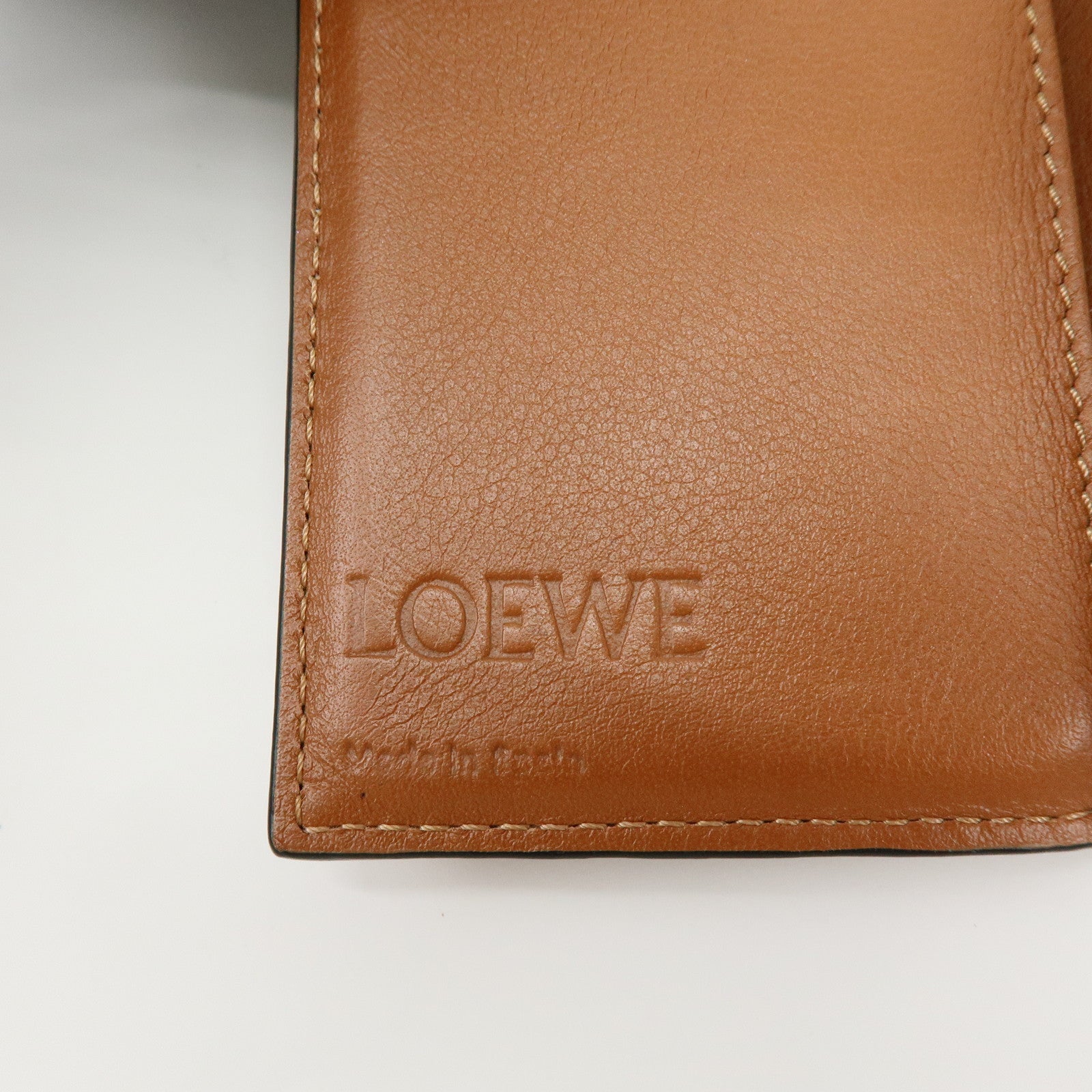 LOEWE Anagram Pebble Grained Calf Compact Tri-fold Wallet Camel