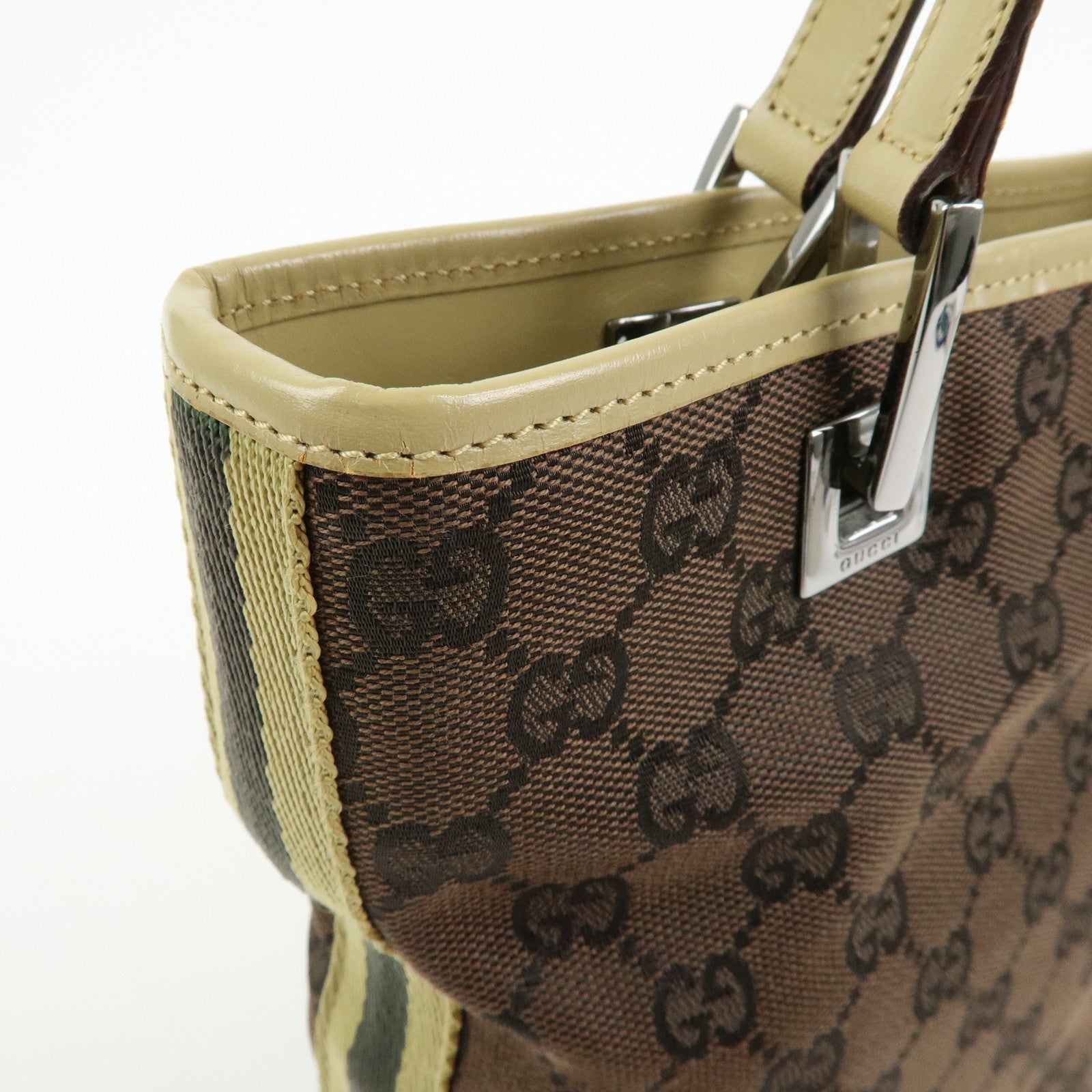 GUCCI GG Canvas Leather Tote Bag Shoulder Bag Brown Beige 31244