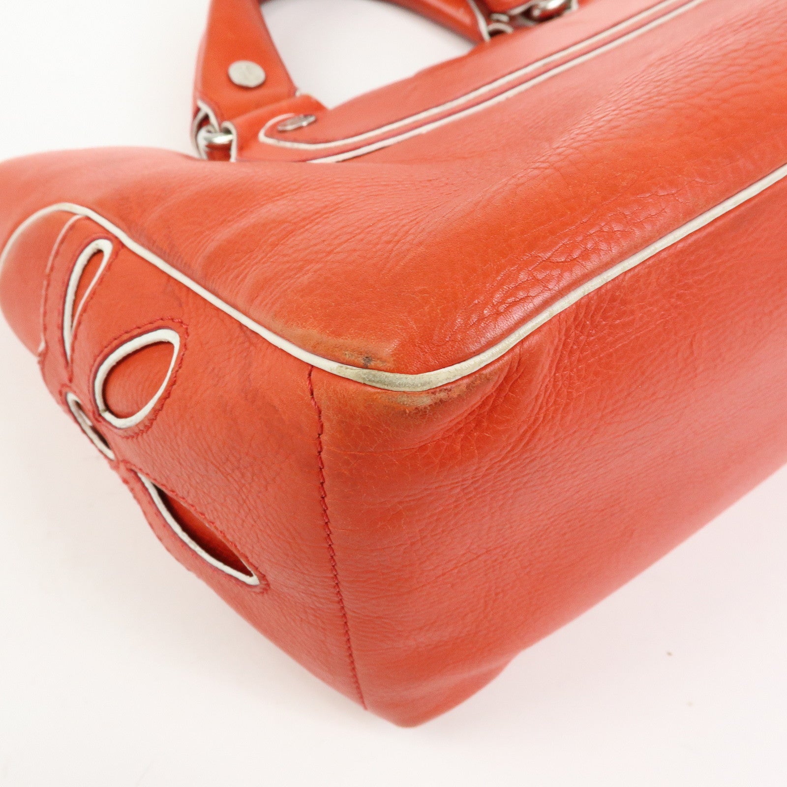 CELINE Scalloped Boogie Bag Leather Hand Bag Tote Bag Orange White