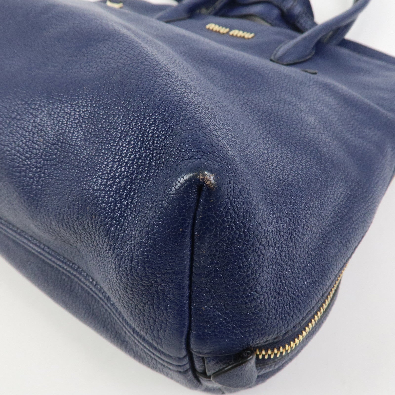 MIU MIU Madras Leather 2Way Hand Bag Shoulder Bag Blue 5BG136