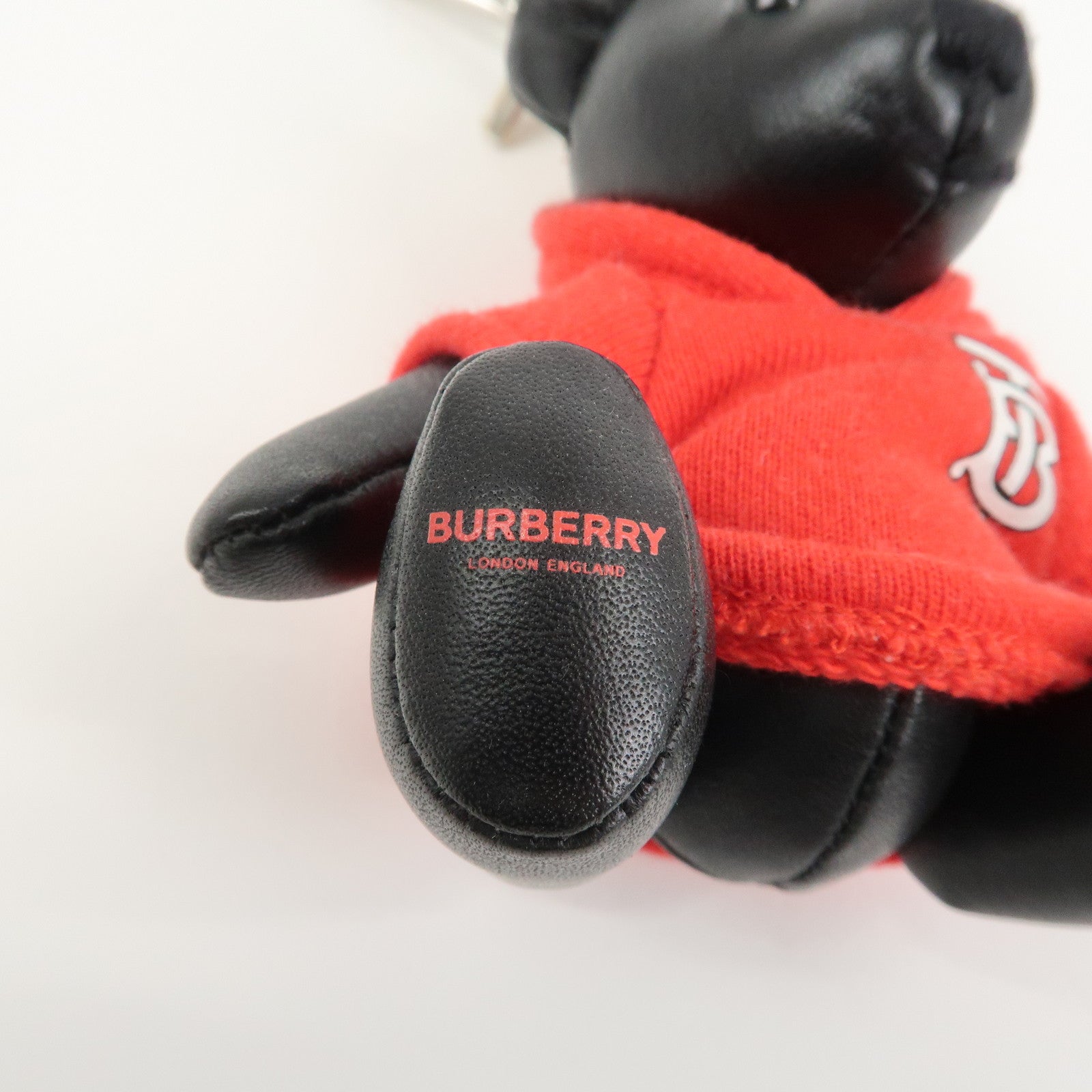 BURBERRY Thomas Bear Leather Bag Charm Key Holder Black Red