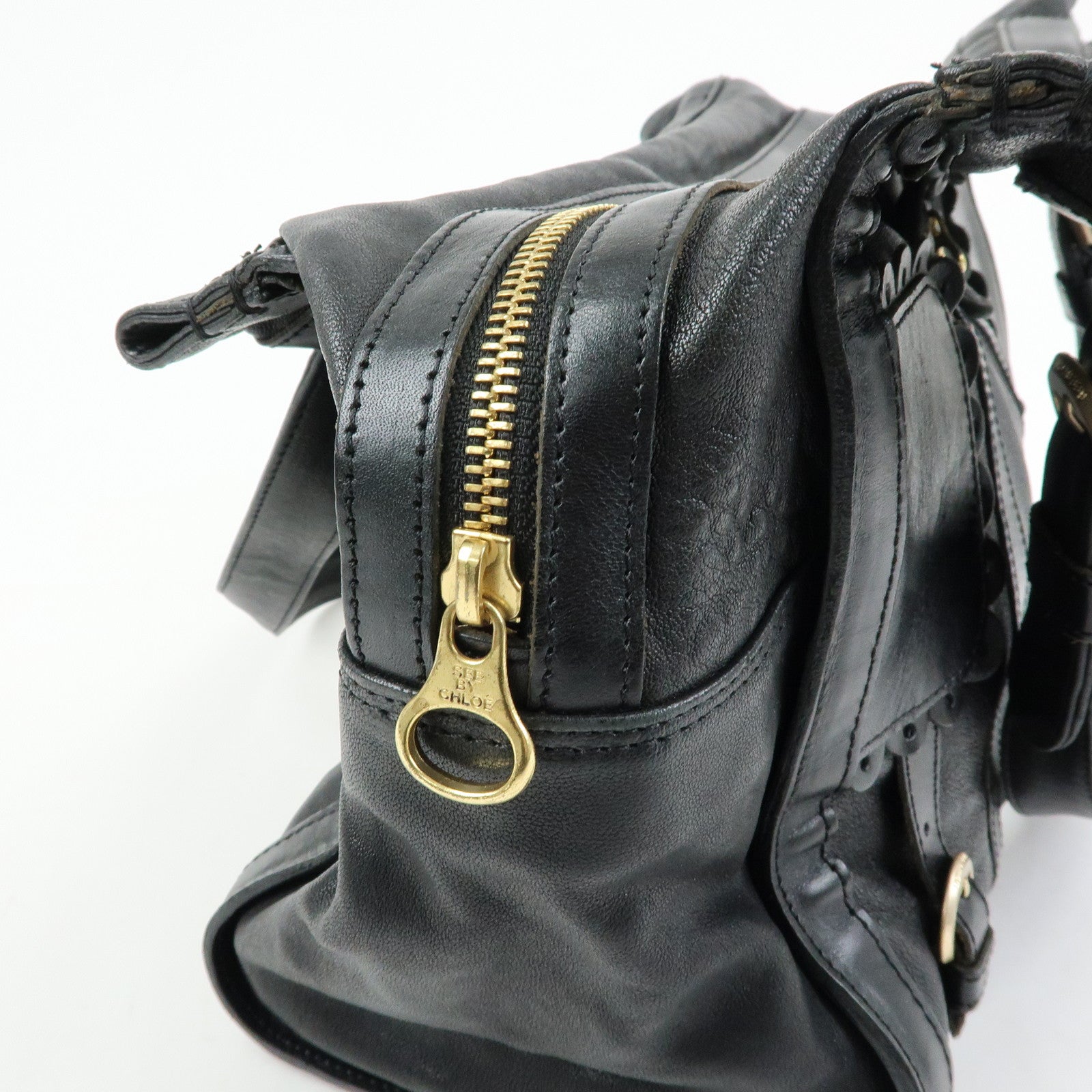 Chloe See by Chloe Leather Tote Bag Hand Bag Shoulder Bag Black