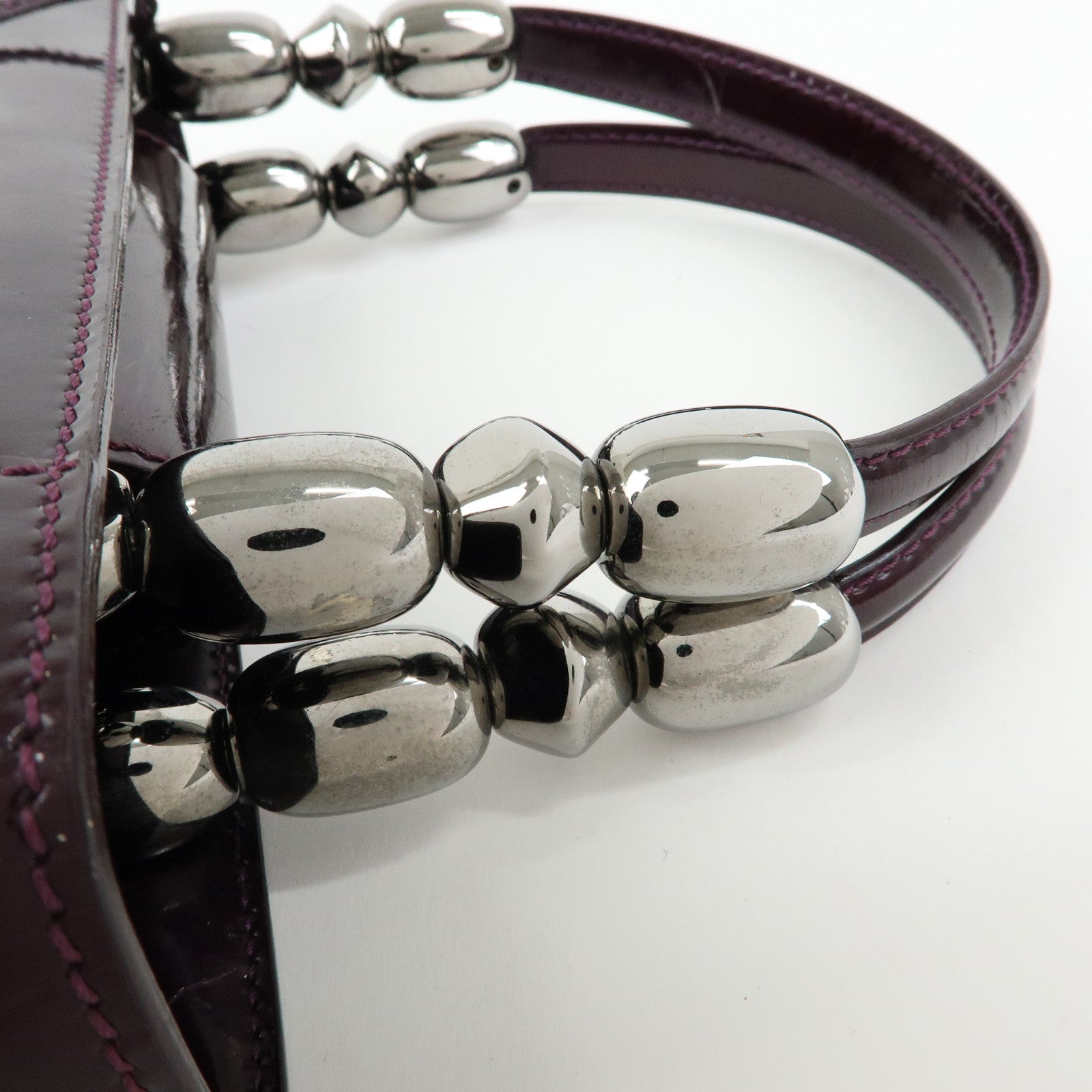 Christian Dior Maris Pearl Patent Leather Tote Bag Hand Bag Purple