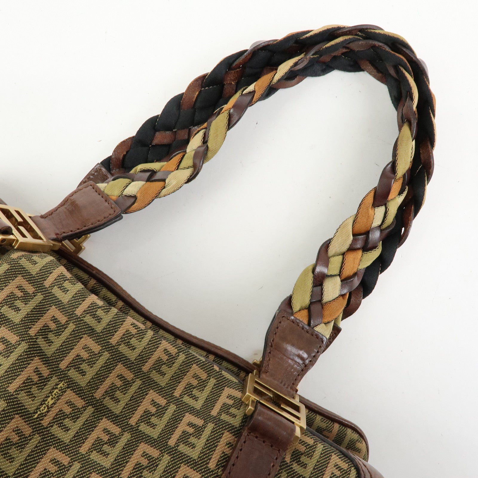 FENDI Zucchino Canvas Leather Mini Boston Bag Shoulder Bag 8BL075