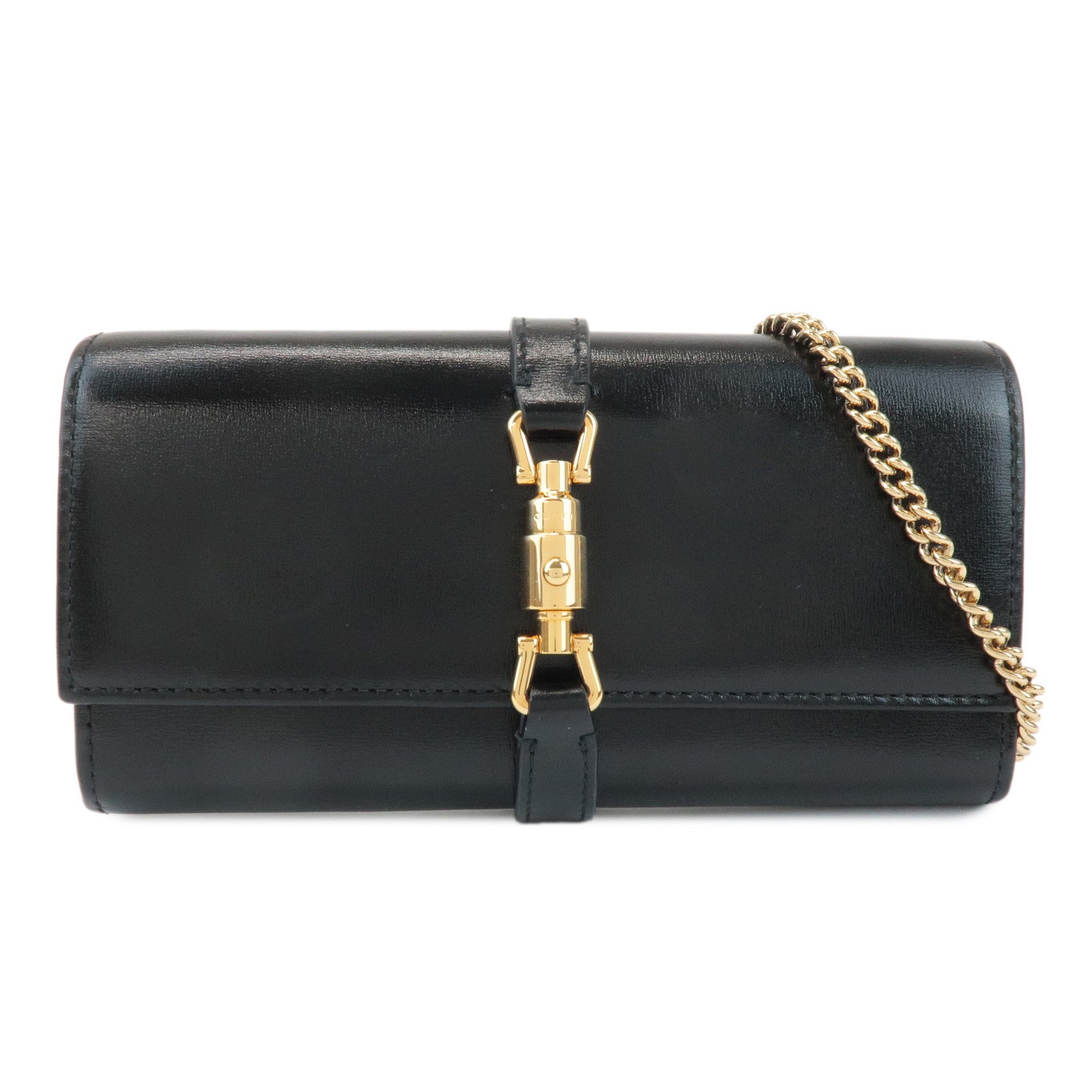GUCCI Jackie 1961 Leather Chain Wallet WOC Black 652681.0416 Used