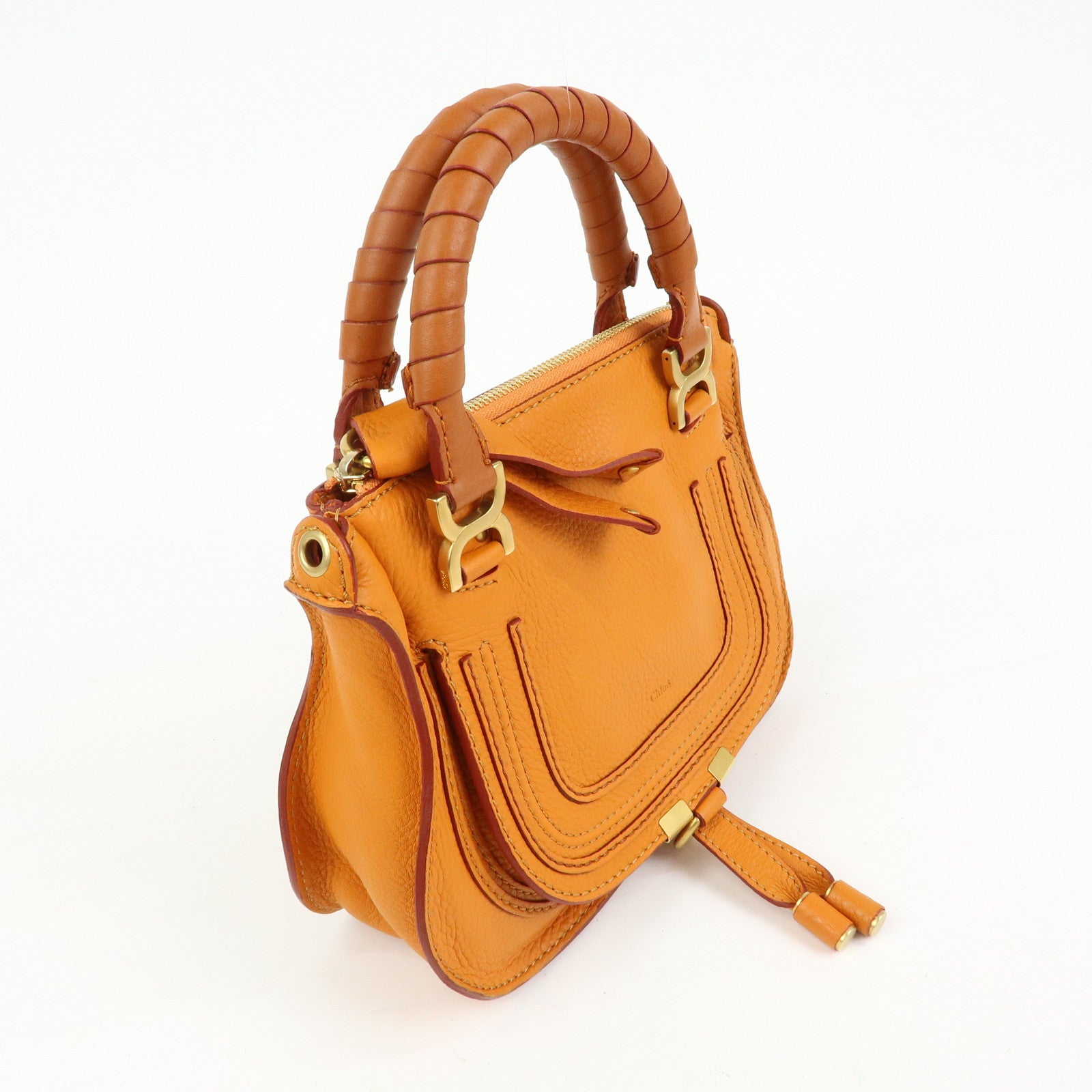 Chloe Marcy Leather 2Way Bag Hand Bag Shoulder Bag Orange