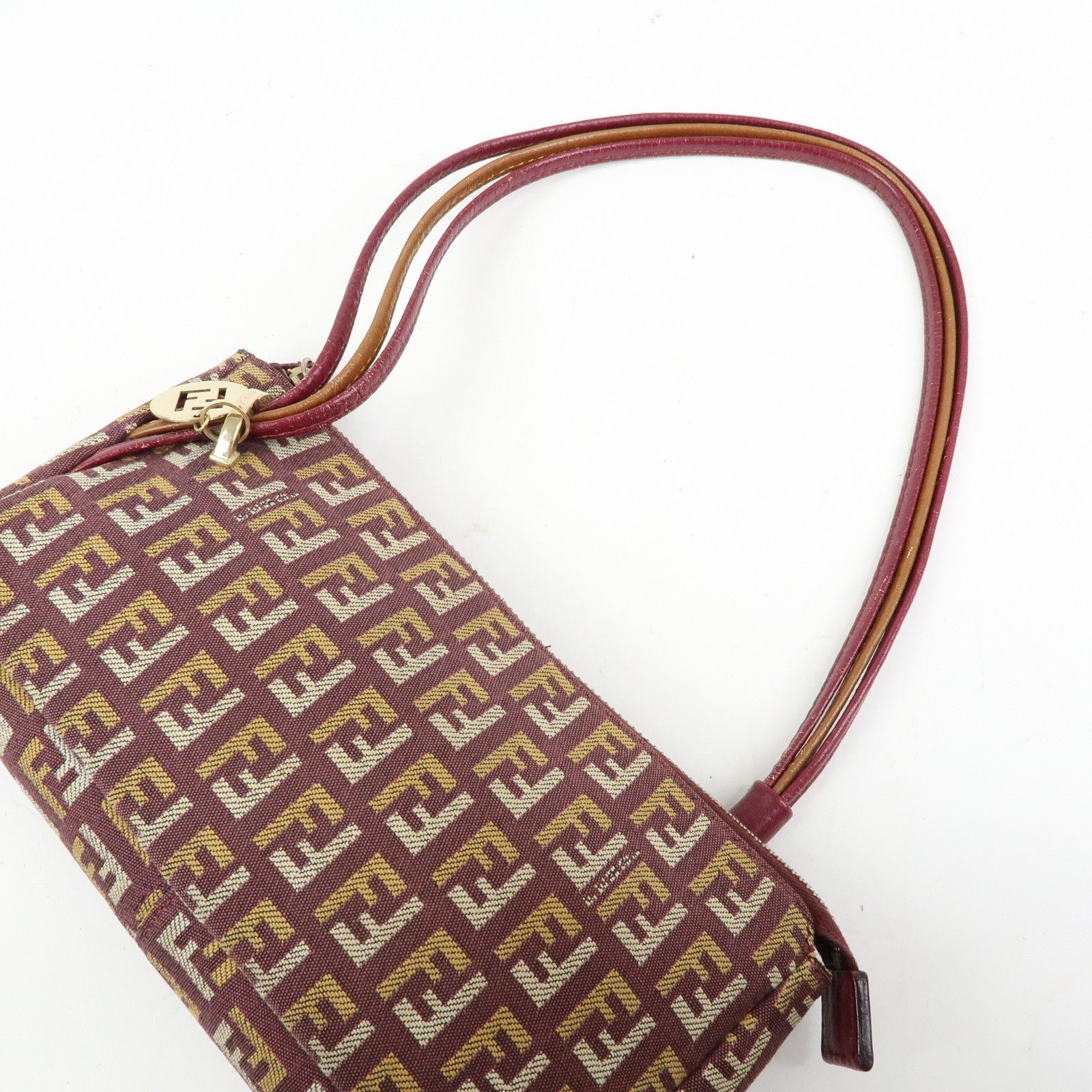 FENDI Zucchino Canvas Leather Hand Bag Pouch Brown 8BR513