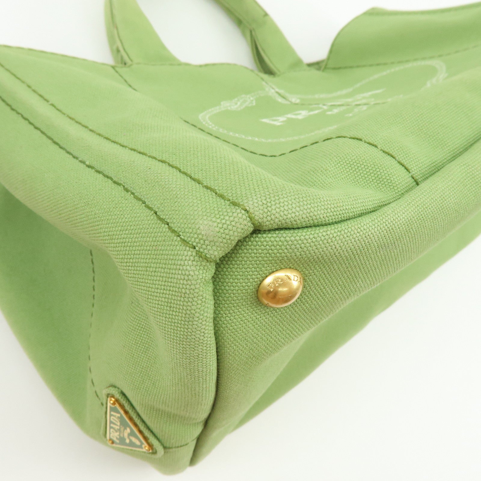 PRADA Canapa Large Triangle Logo Canvas Tote Bag Hand Bag B1872B