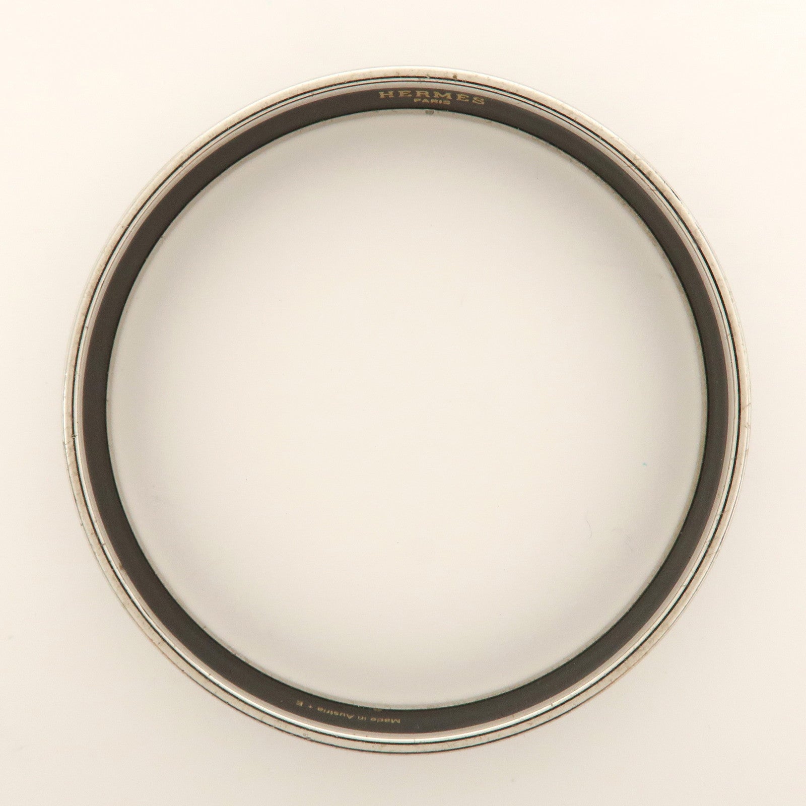 HERMES Email PM Metal Bracelet Bangle Black Silver