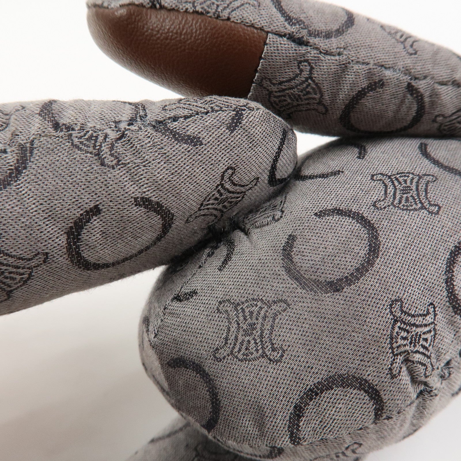 CELINE C Macadam Logo Canvas Leather Teddy Bear Stuffed Animal Gray