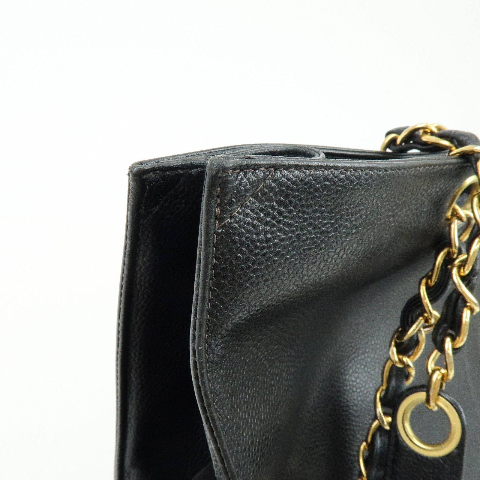 CHANEL COCO Mark Caviarskin Tote Bag Chain Shoulder Bag Black