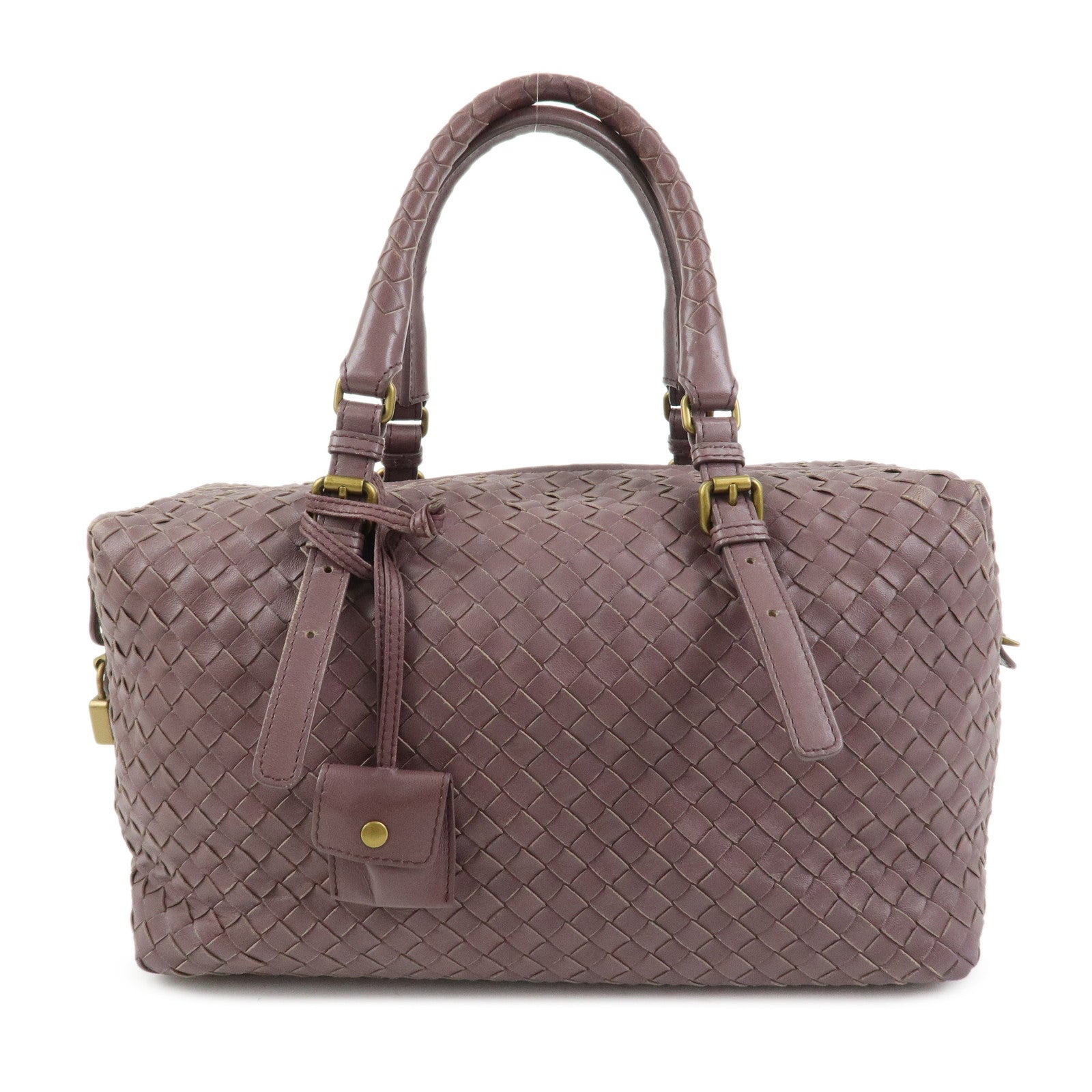 BOTTEGA VENETA Intrecciato Leather Boston Bag Purple 173398