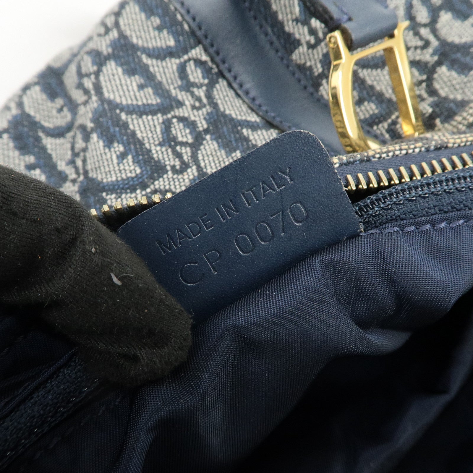 Christian Dior Trotter Jacquard Canvas Leather Boston Bag Navy
