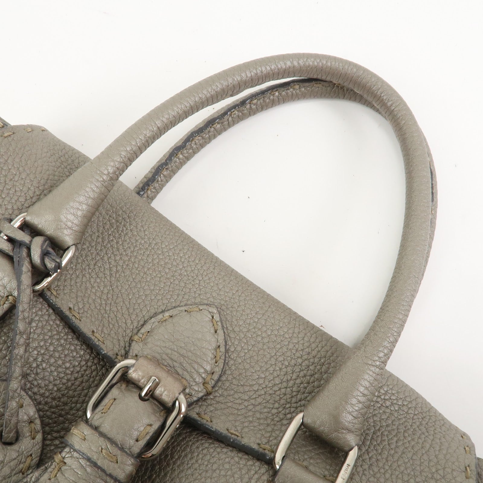 FENDI Seleria Leather Mini Linda Hand Bag Gray 8BR486