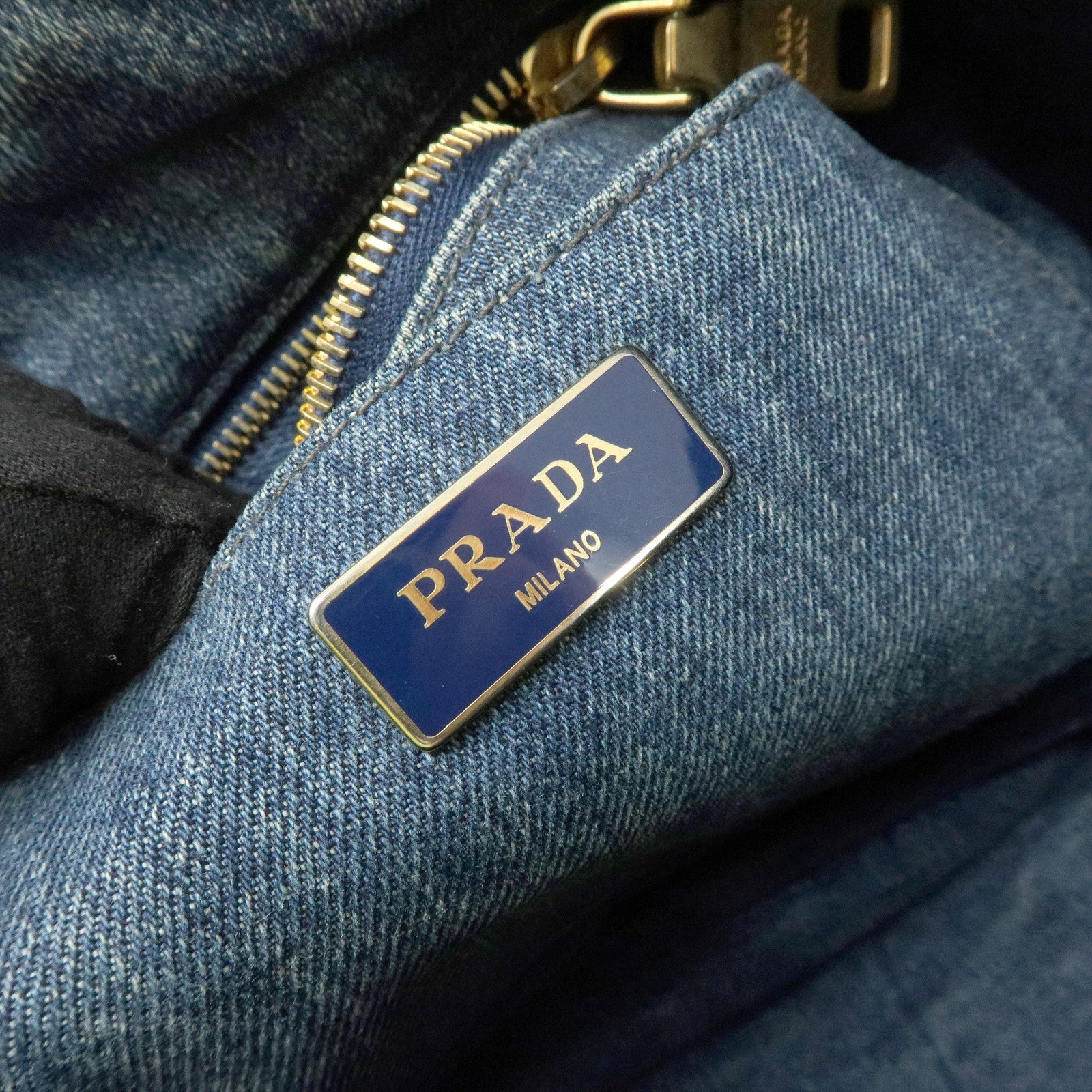 PRADA Logo Canapa Canvas Denim Tote Bag Hand Bag Blue B1877B