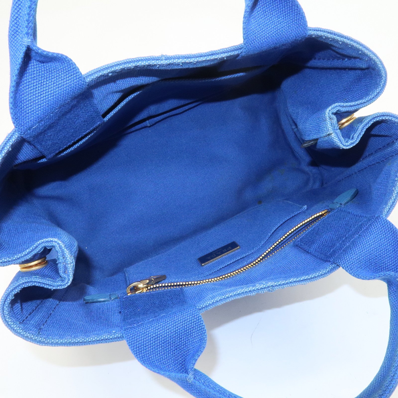 PRADA Logo Canapa Mini Canvas Hand Bag Tote Bag Blue BN2439
