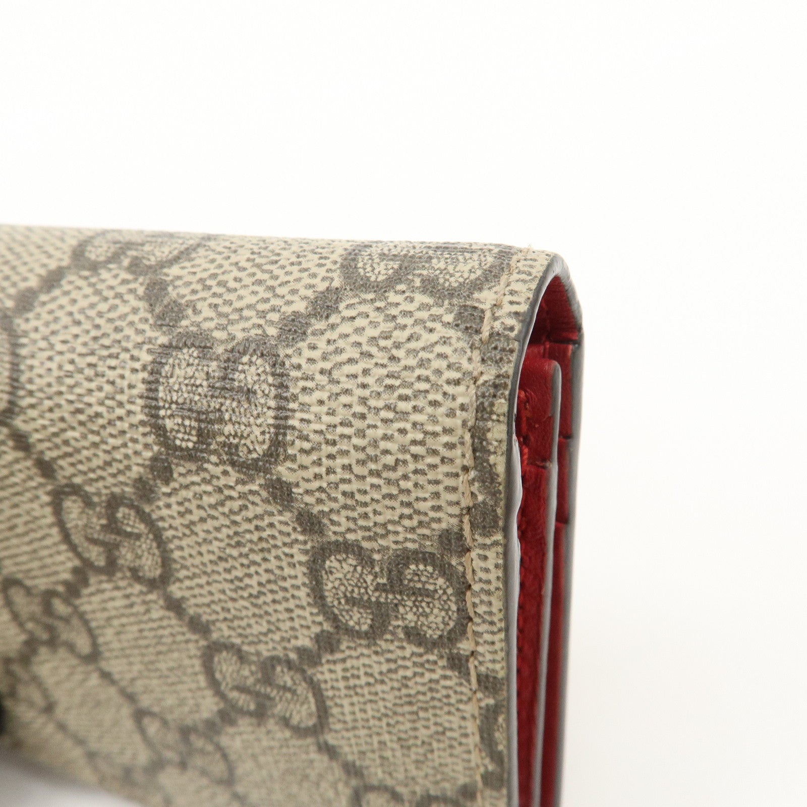GUCCI Interlocking G GG Supreme Cherry Compact Wallet Beige Red 476050 Used