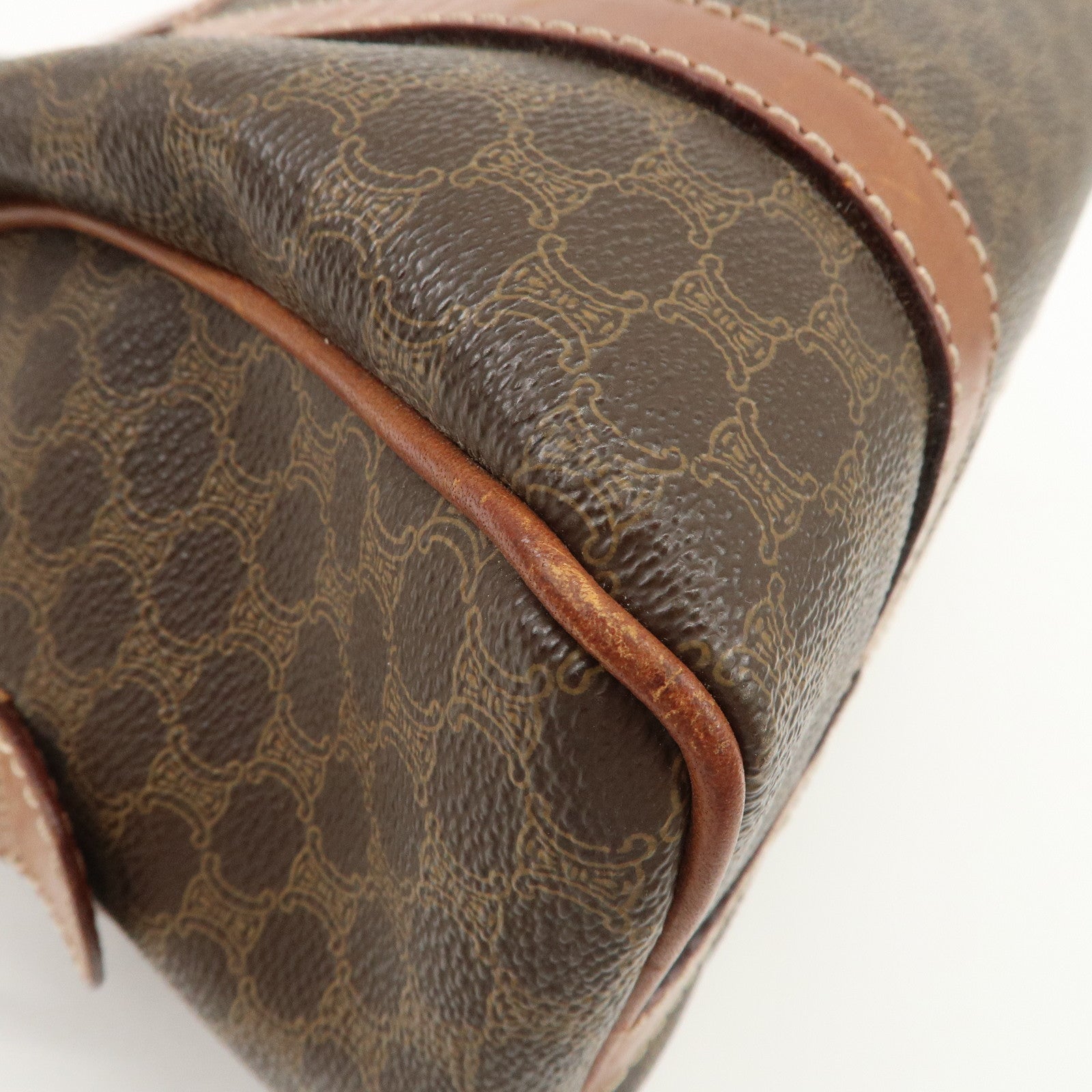 CELINE Macadam PVC Leather Boston Bag Brown Gold HDW
