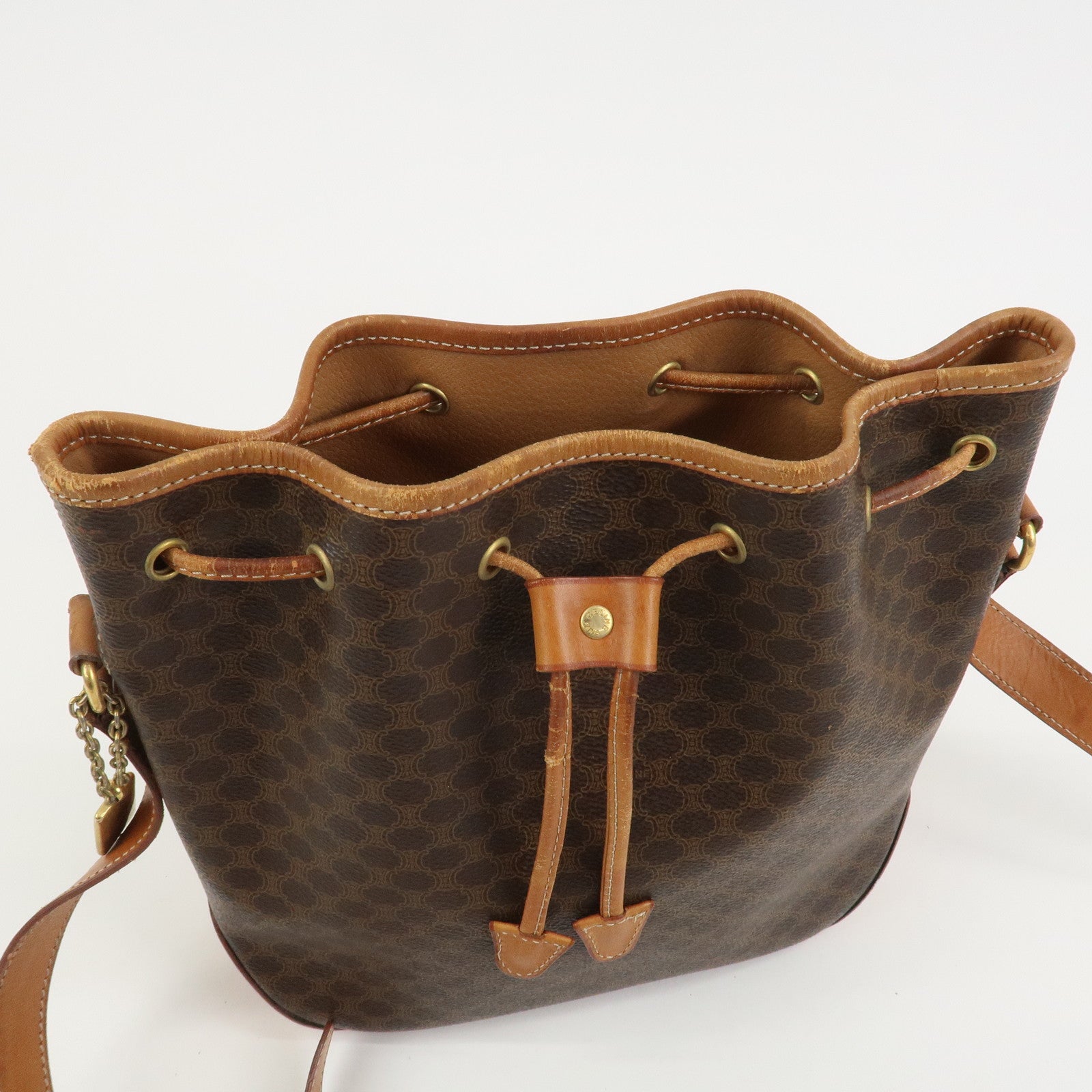 CELINE Macadam PVC Canvas Leather Shoulder Bag Crossbody Bag Brown