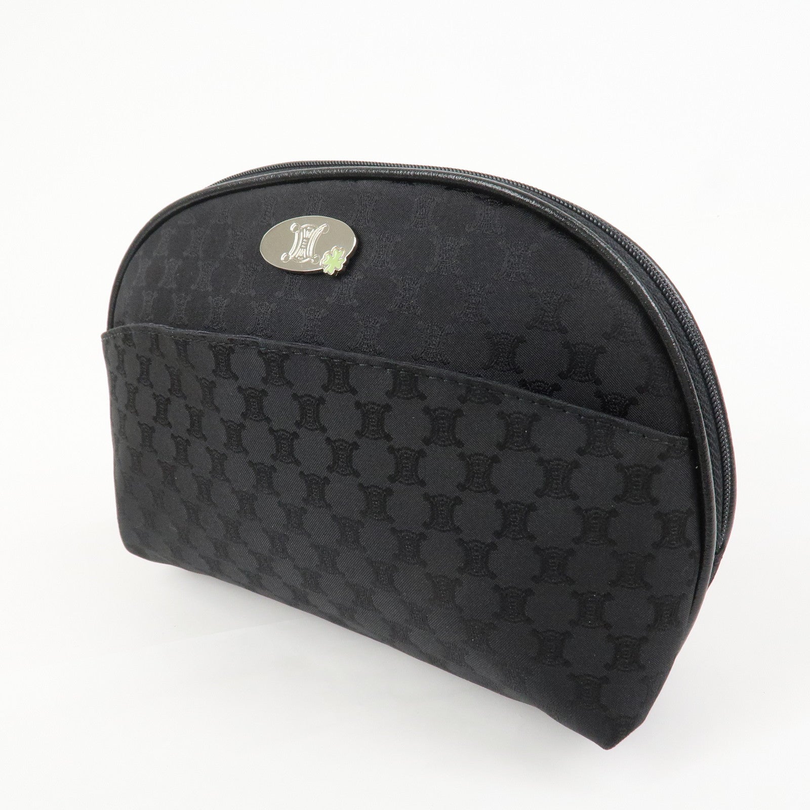 CELINE Macadam Nylon Cosmetic Pouch Logo Plate Black