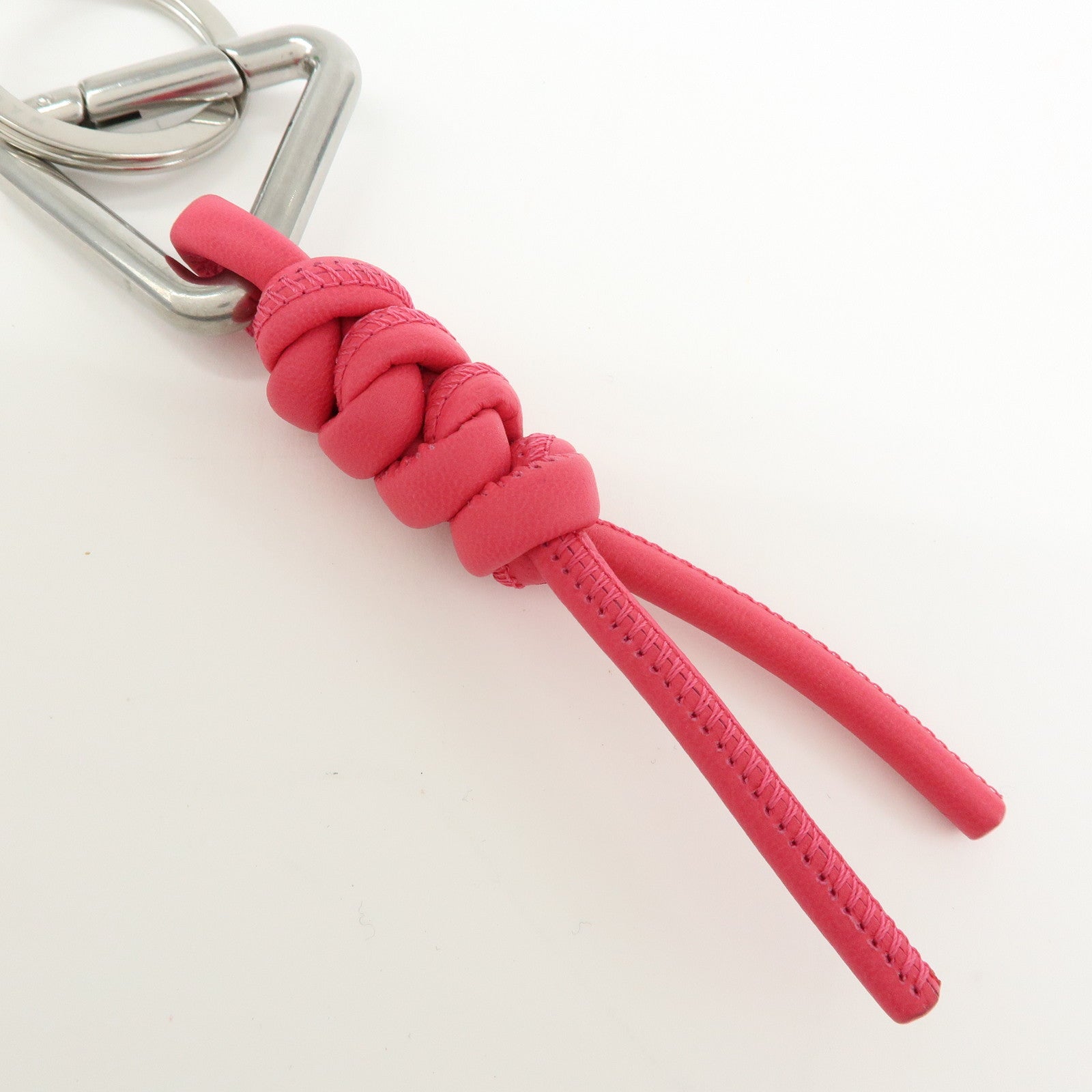 BOTTEGA VENETA Leather Bag Charm Triangle Key Ring Pink 651052