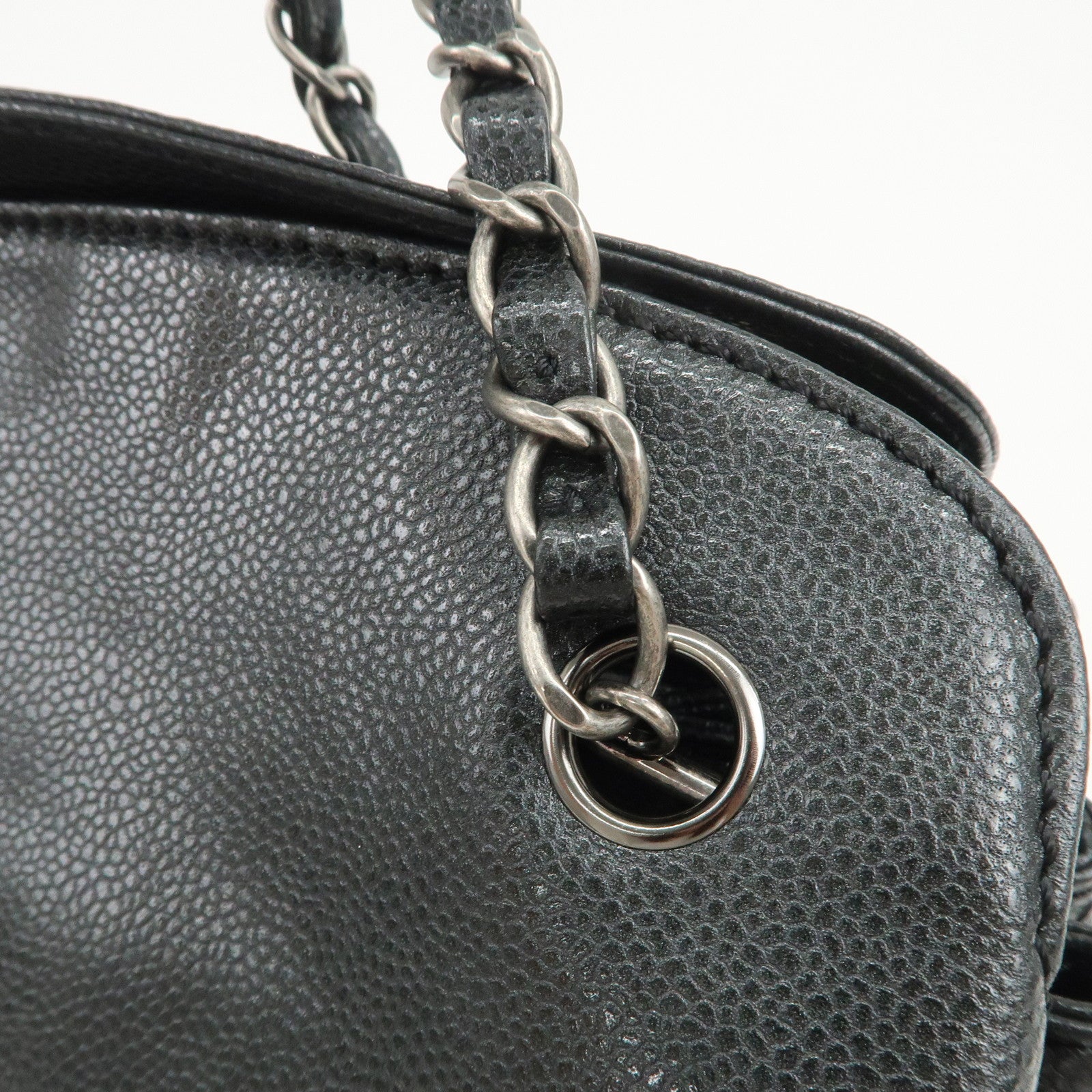 CHANEL COCO Mark Caviarskin Chain Shoulder Bag Black Silver