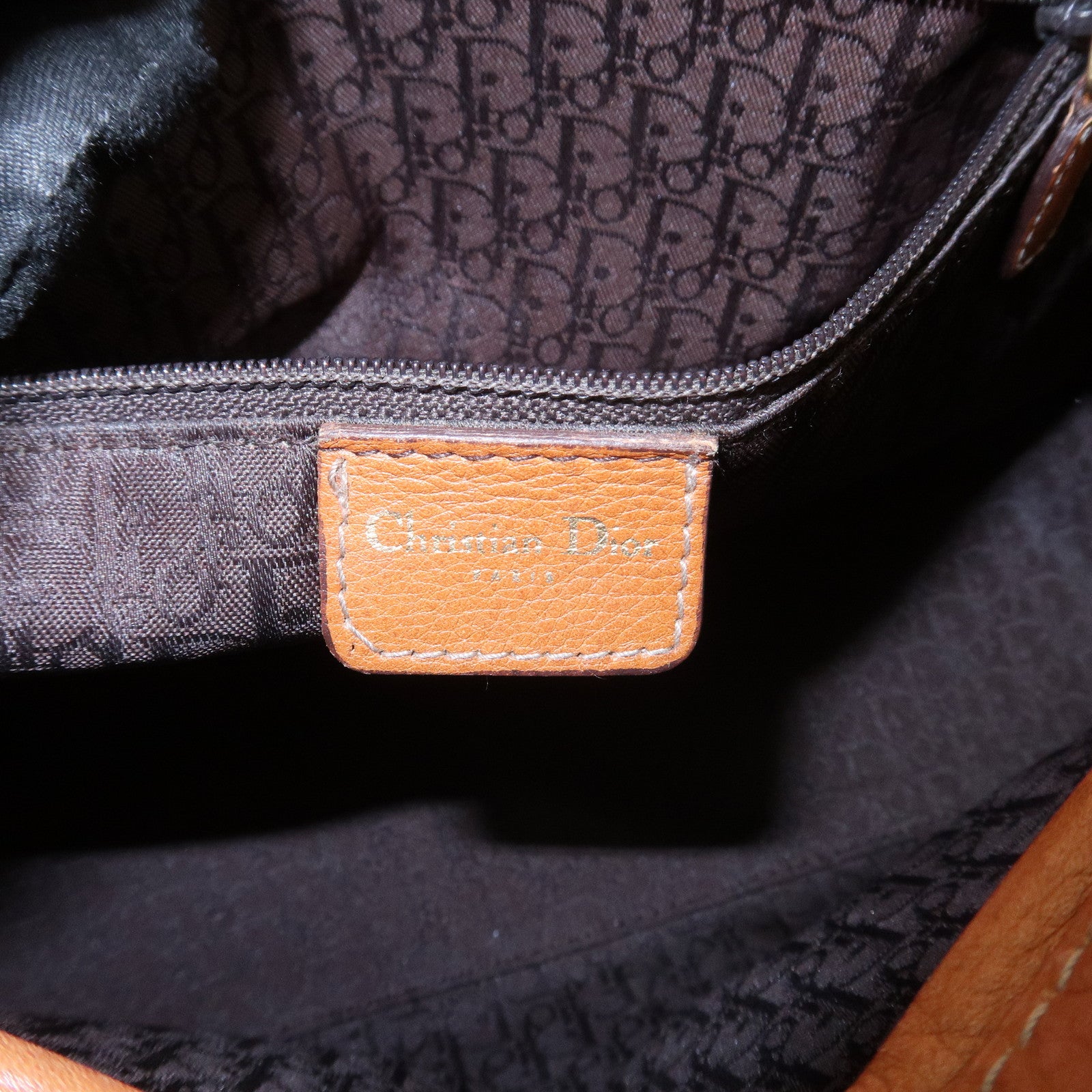 Christian Dior Lady Dior Leather Tote Bag Hand Bag Brown Gold