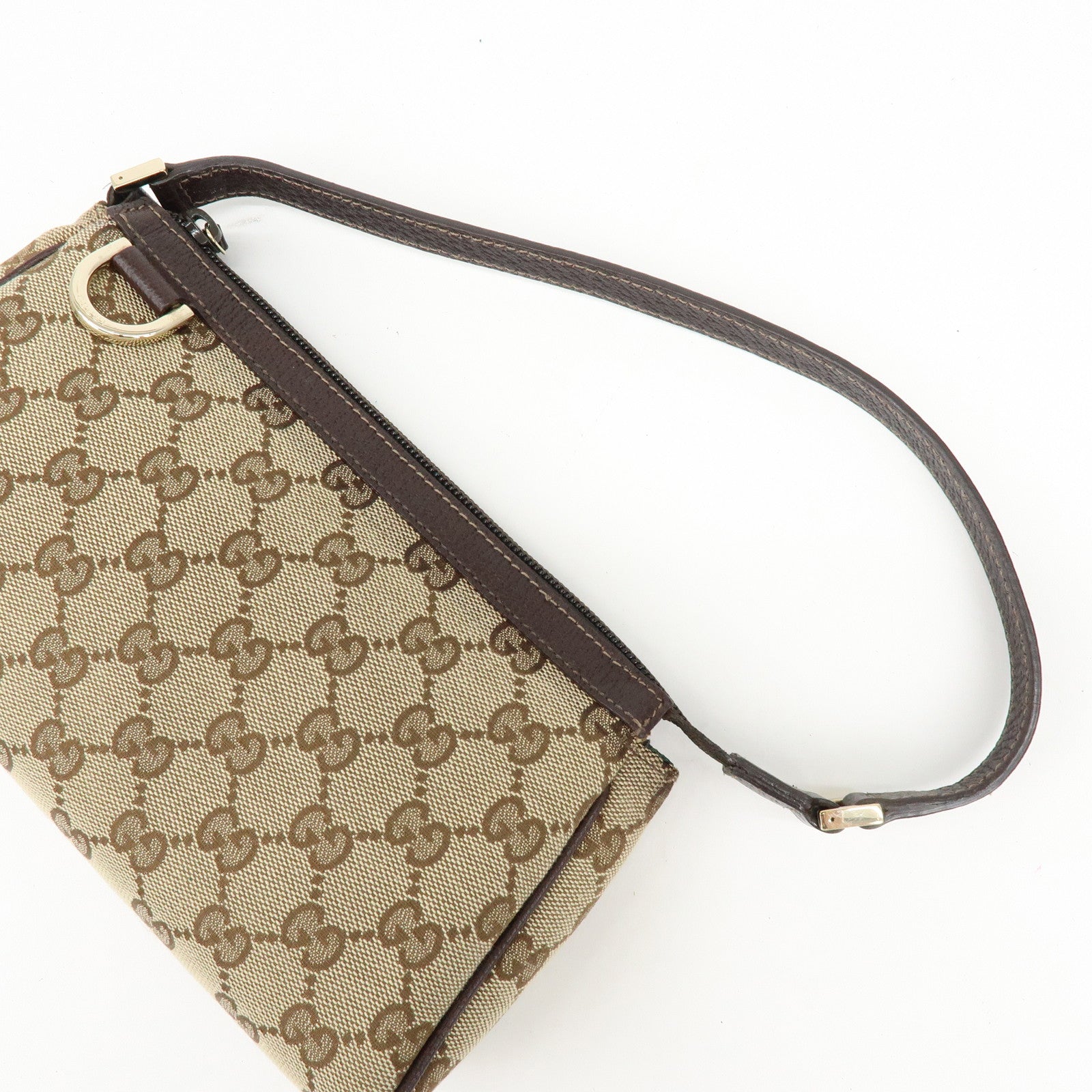 GUCCI Abbey GG Canvas Leather Pouch Hand Bag Beige Brown 145750