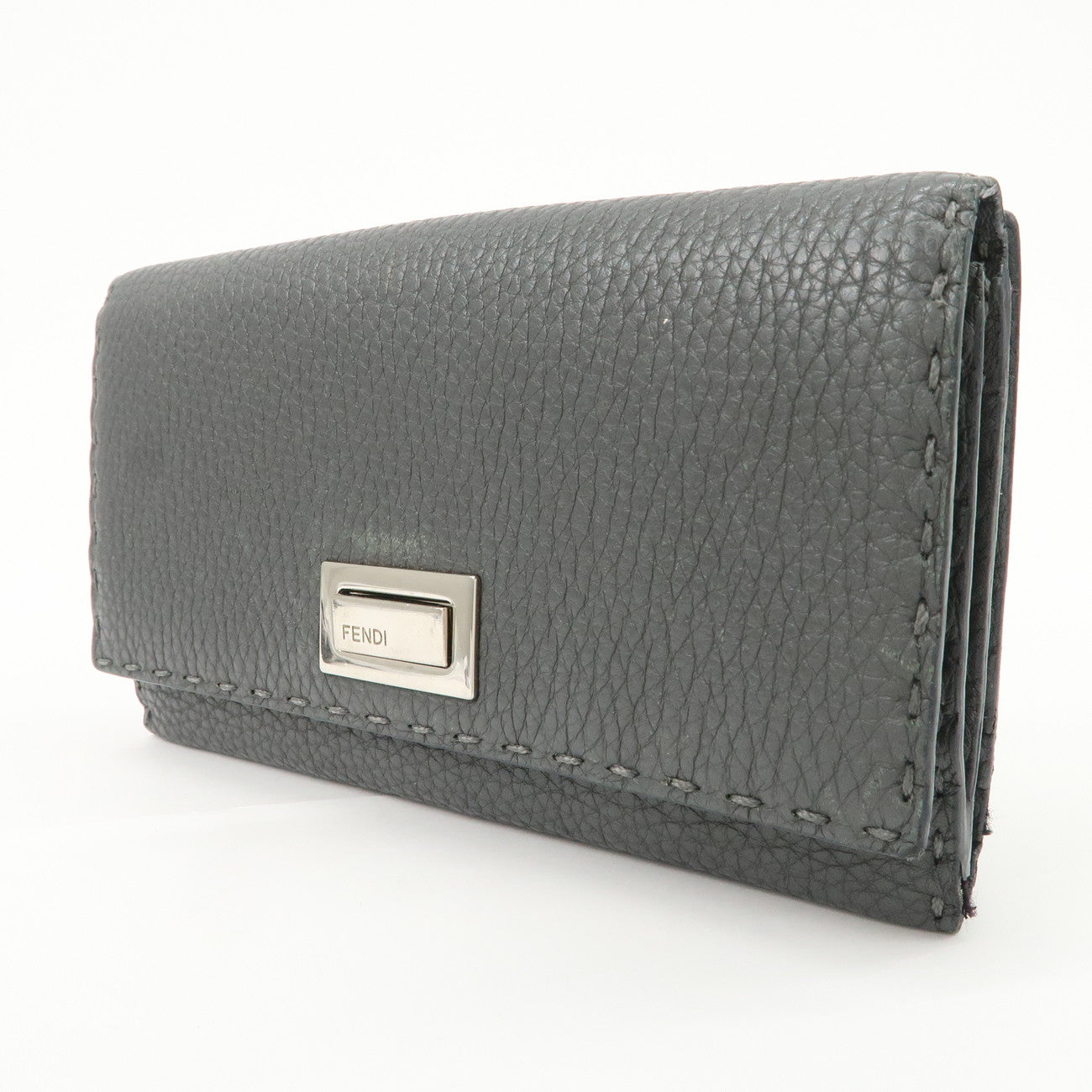 FENDI Selleria Leather Peekaboo Bi-Fold Long Wallet Gray 8M0308