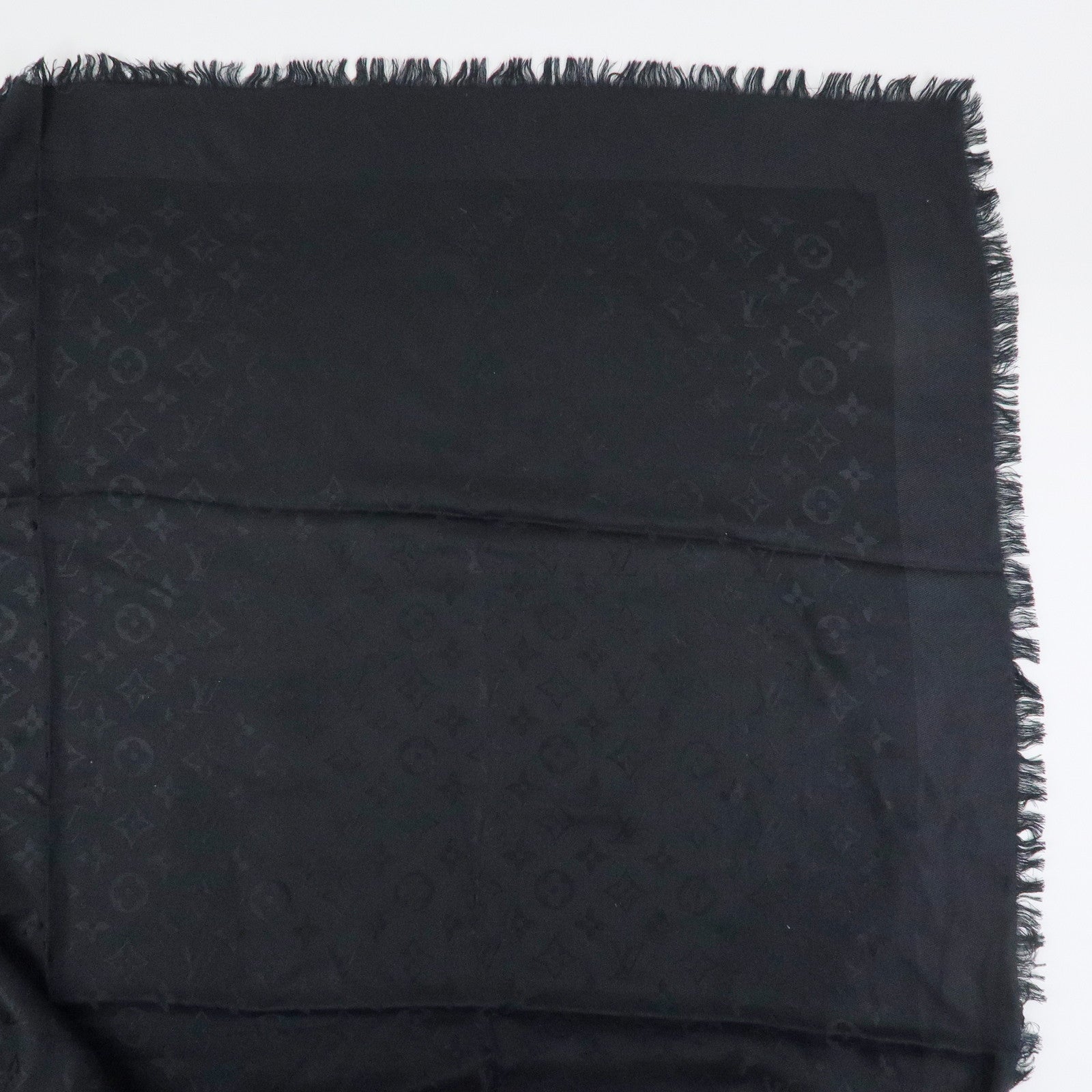 Louis Vuitton Monogram Silk Wool Shawl Scarf Black
